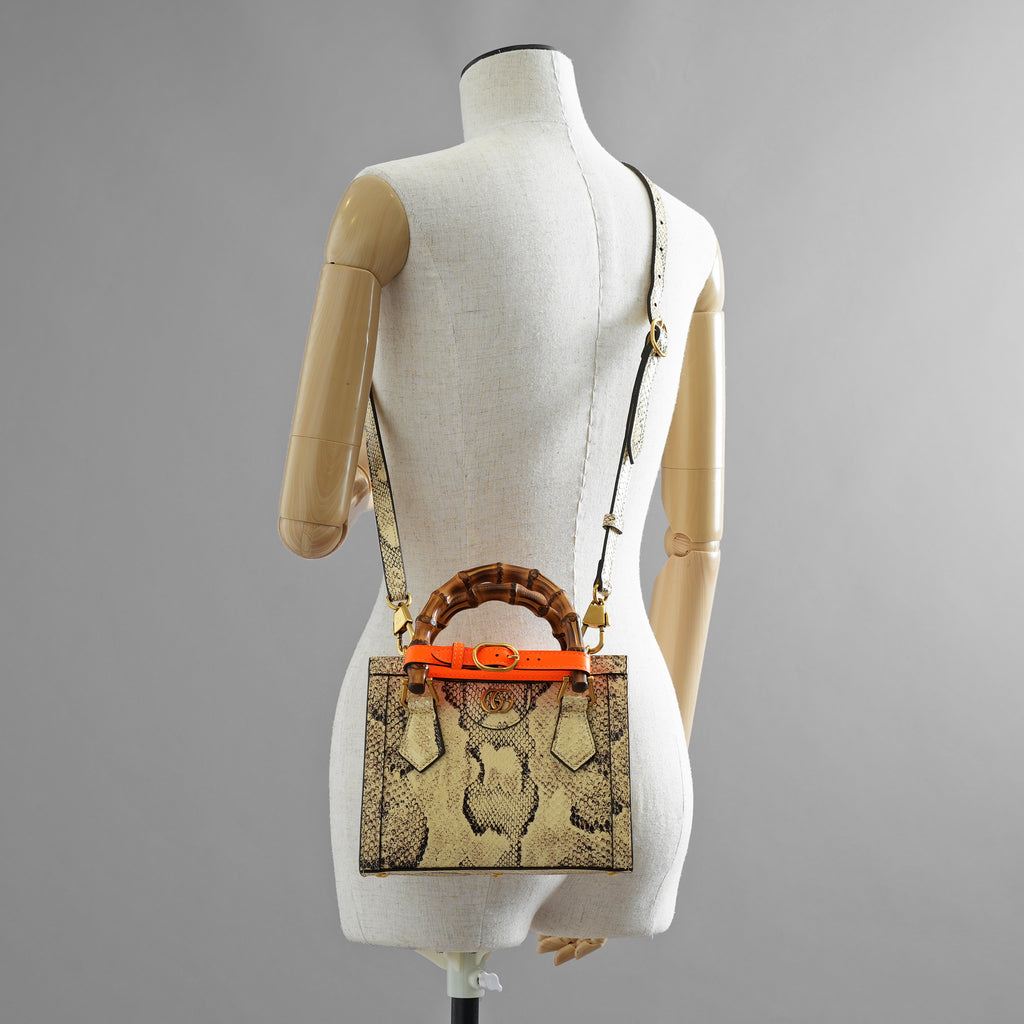 GUCCI グッチ / 希少 美品 2021年 グッチ ダイアナ パイソン ミニ  トートバッグ ショルダーバッグ / 655661 / PYTHON x ORENGE /   352213-izm