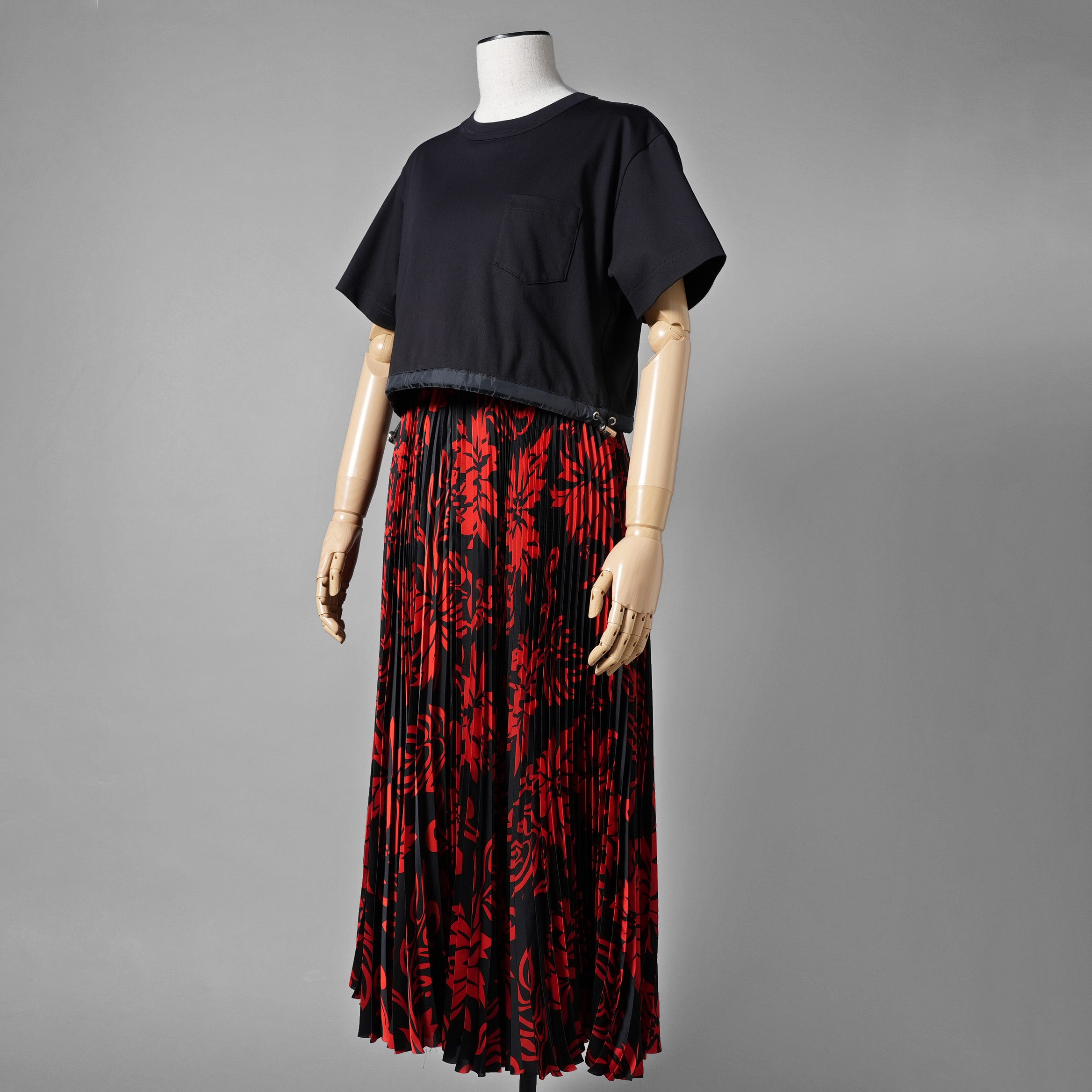 Sacai サカイ / 24SS 美品 Floral Print Cotton Jersey Dress / 花柄 ドッキング ドレス / ワンピース / 24-07058 / size 1 (NAVY x RED)