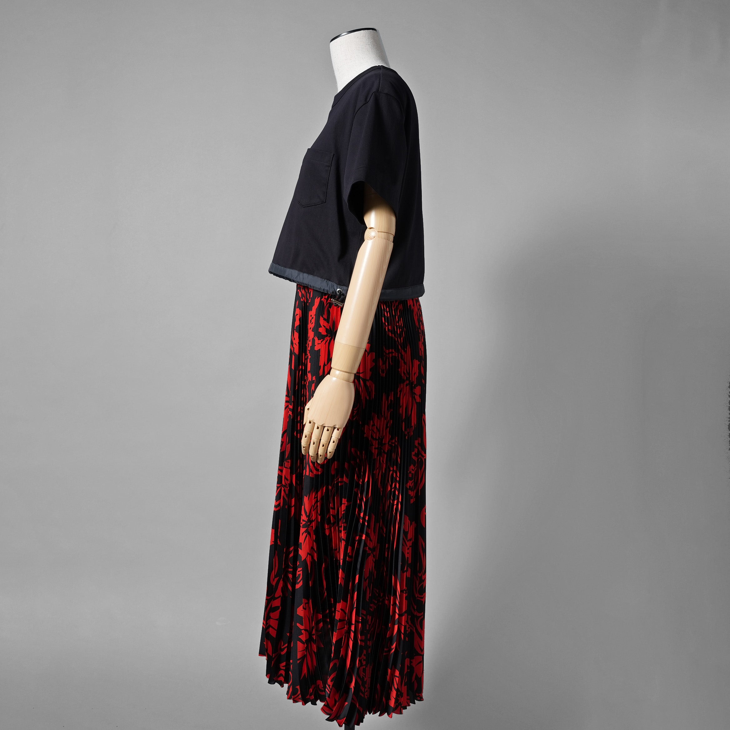 Sacai サカイ / 24SS 美品 Floral Print Cotton Jersey Dress / 花柄 ドッキング ドレス / ワンピース / 24-07058 / size 1 (NAVY x RED)