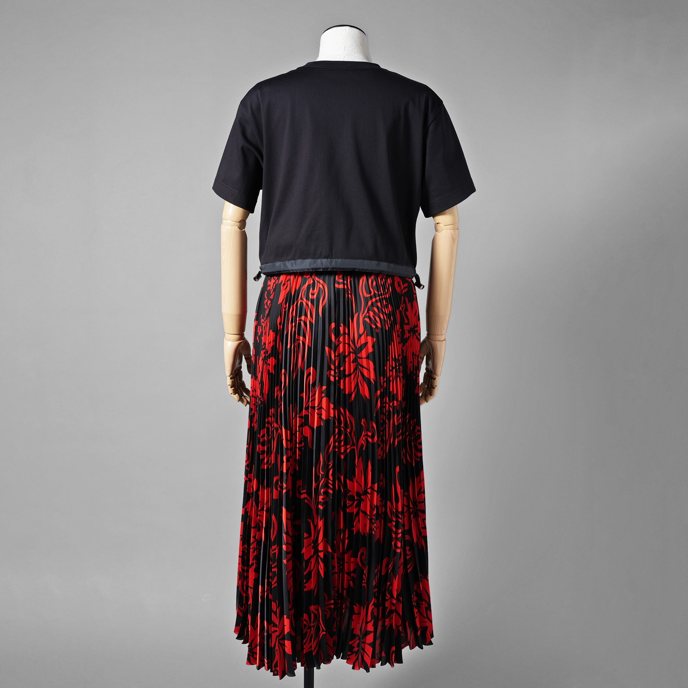 Sacai サカイ / 24SS 美品 Floral Print Cotton Jersey Dress / 花柄 ドッキング ドレス / ワンピース / 24-07058 / size 1 (NAVY x RED)
