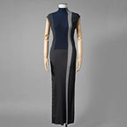 FENDI フェンディ / 23AW シルク ハイネック リブニット ノースリーブ マキシ丈ドレス ワンピース / FZDB58 A0EP / size 40 (NAVY) レディース