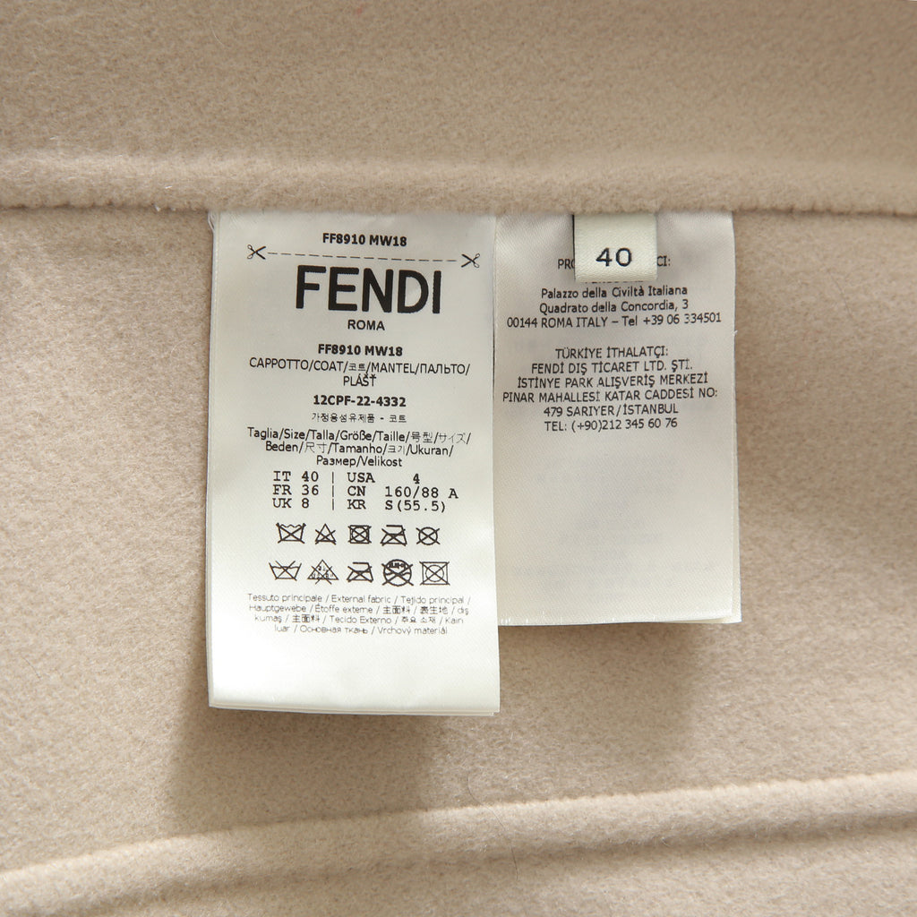 超希少 FENDI フェンディ / 美品 FFロゴ ミンクポケット / カシミア 100% ダブルコート / FF8910 MW18 / size 40  (M) PINK BEIGE