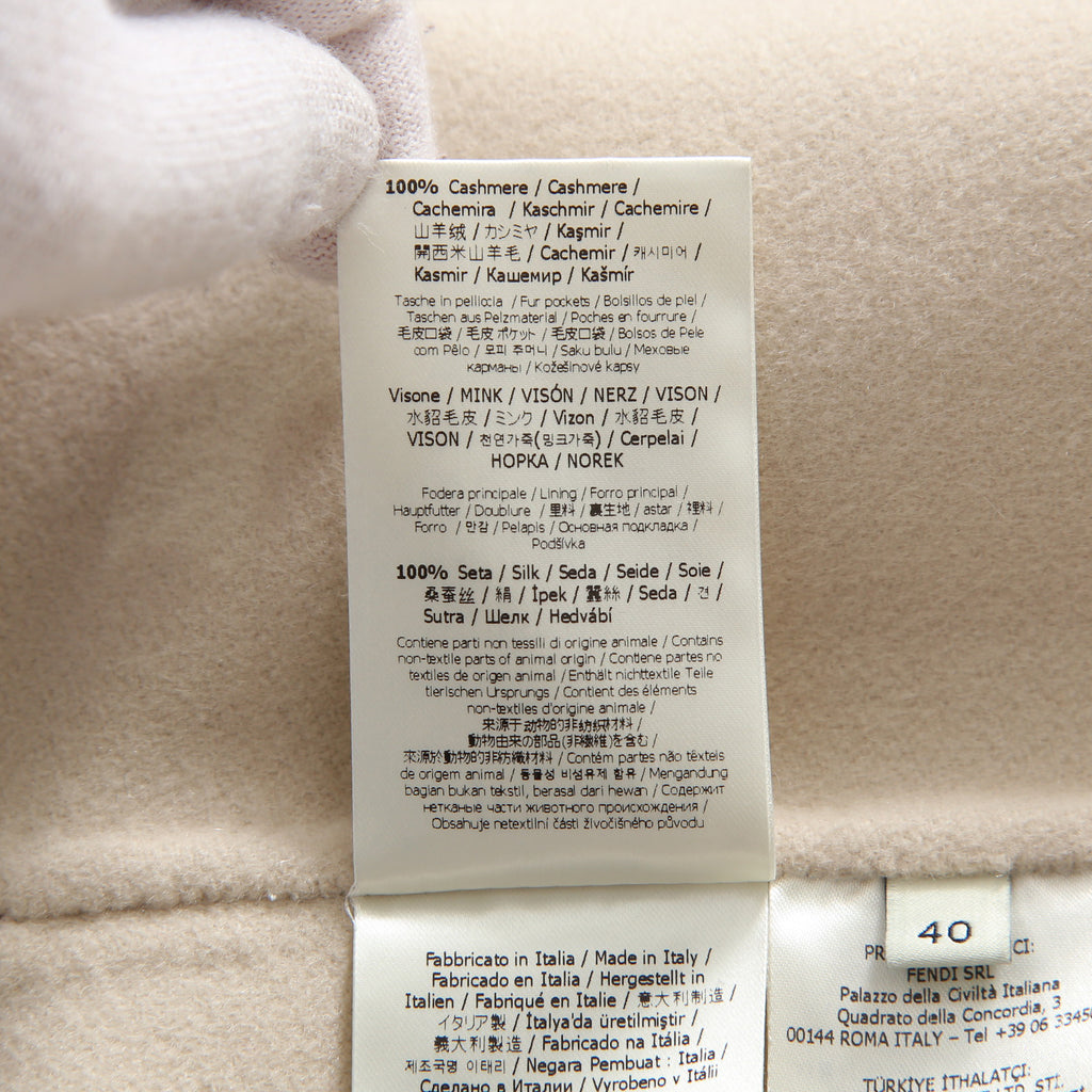 超希少 FENDI フェンディ / 美品 FFロゴ ミンクポケット / カシミア 100% ダブルコート / FF8910 MW18 / size 40  (M) PINK BEIGE