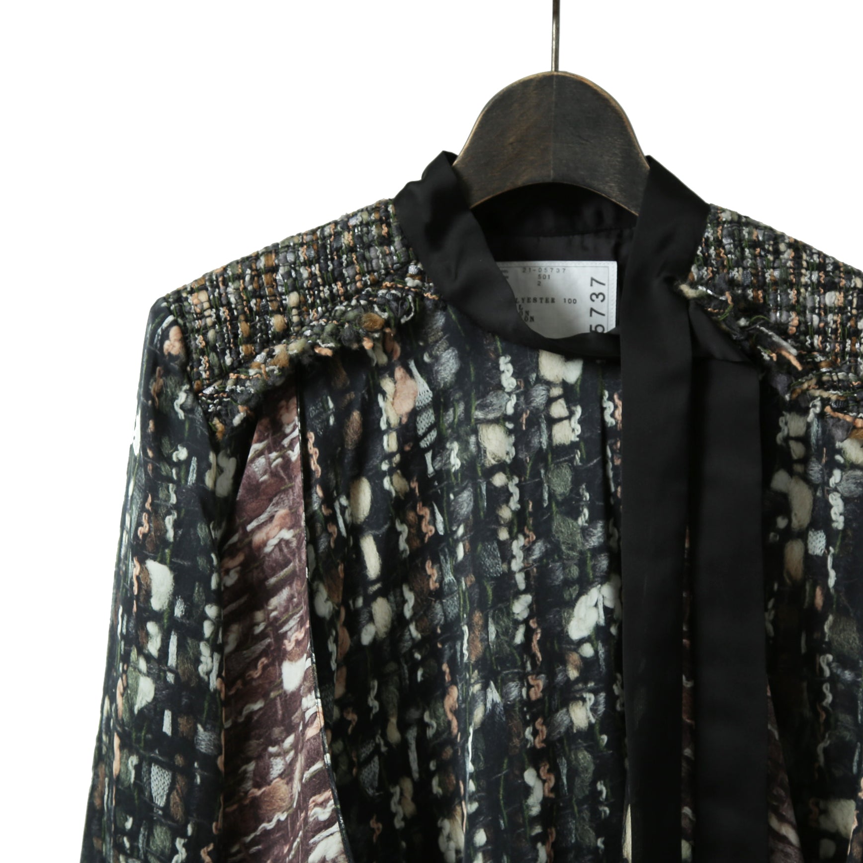 sacai サカイ / 21AW 美品 Tweed Pullover ツイードプルオーバー ブラウス / 長袖シャツ / 21-05737 / size 2 (BLACK x GREEN)