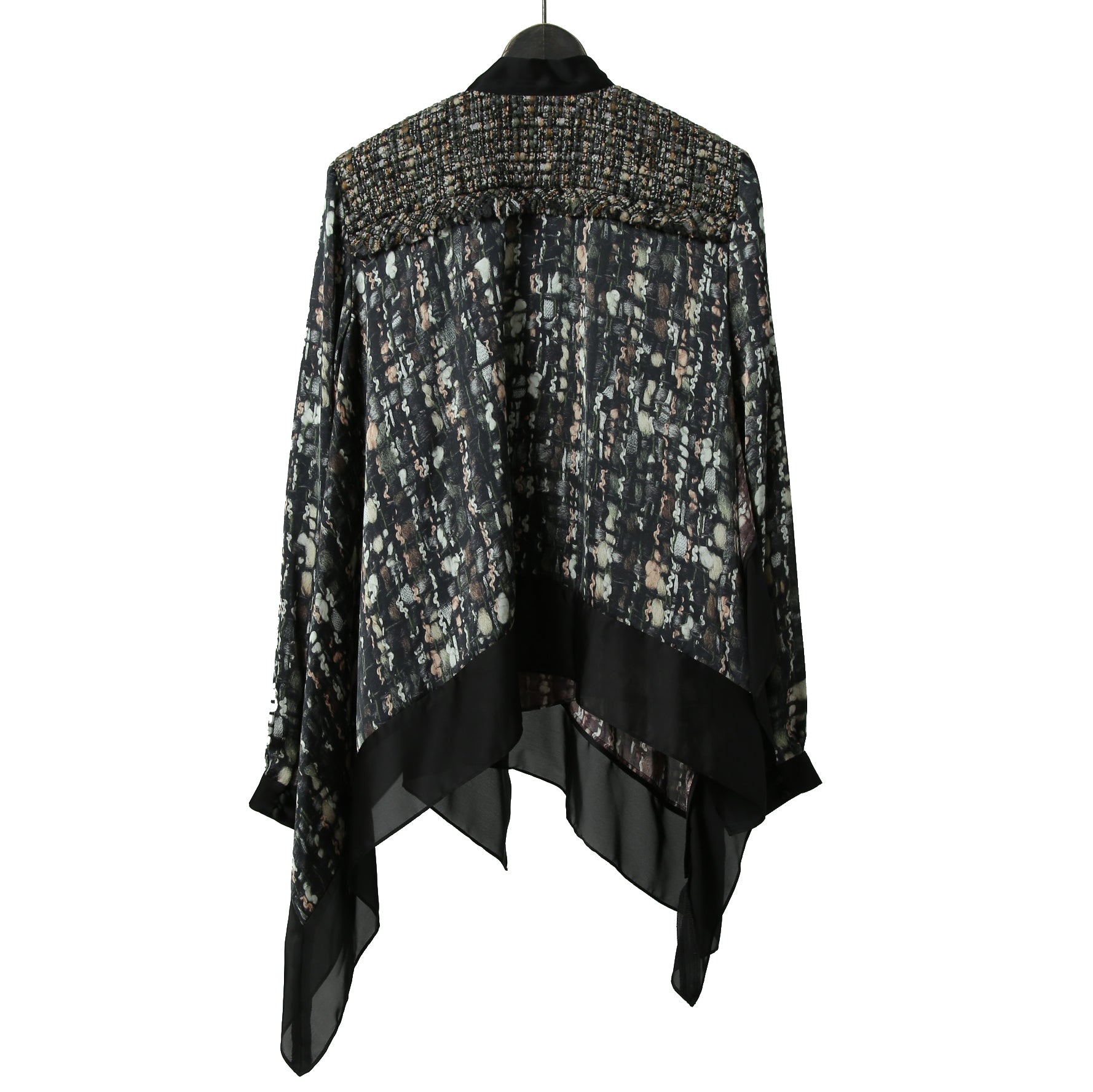 sacai サカイ / 21AW 美品 Tweed Pullover ツイードプルオーバー ブラウス / 長袖シャツ / 21-05737 / size 2 (BLACK x GREEN)