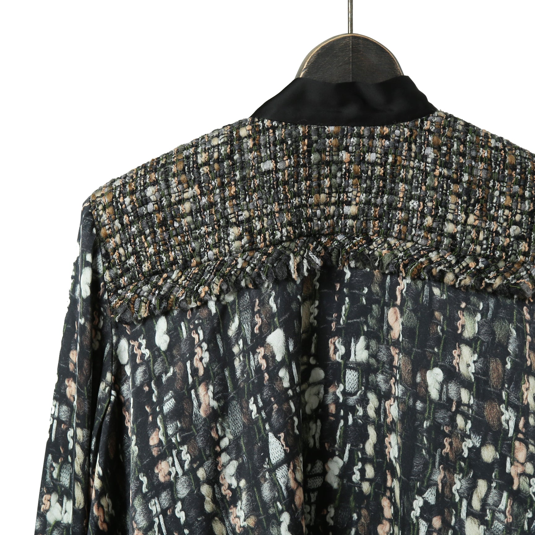 sacai サカイ / 21AW 美品 Tweed Pullover ツイードプルオーバー ブラウス / 長袖シャツ / 21-05737 / size 2 (BLACK x GREEN)