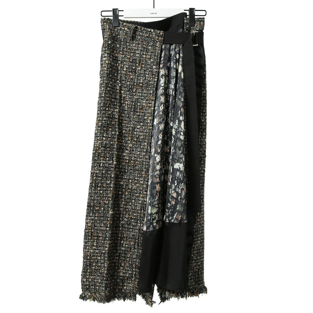 sacai サカイ / 21AW 美品 Tweed Maxi Skirt ラップデザイン ツイード ロングスカート / 21-05741 / size 1 (BLACK x GREEN)