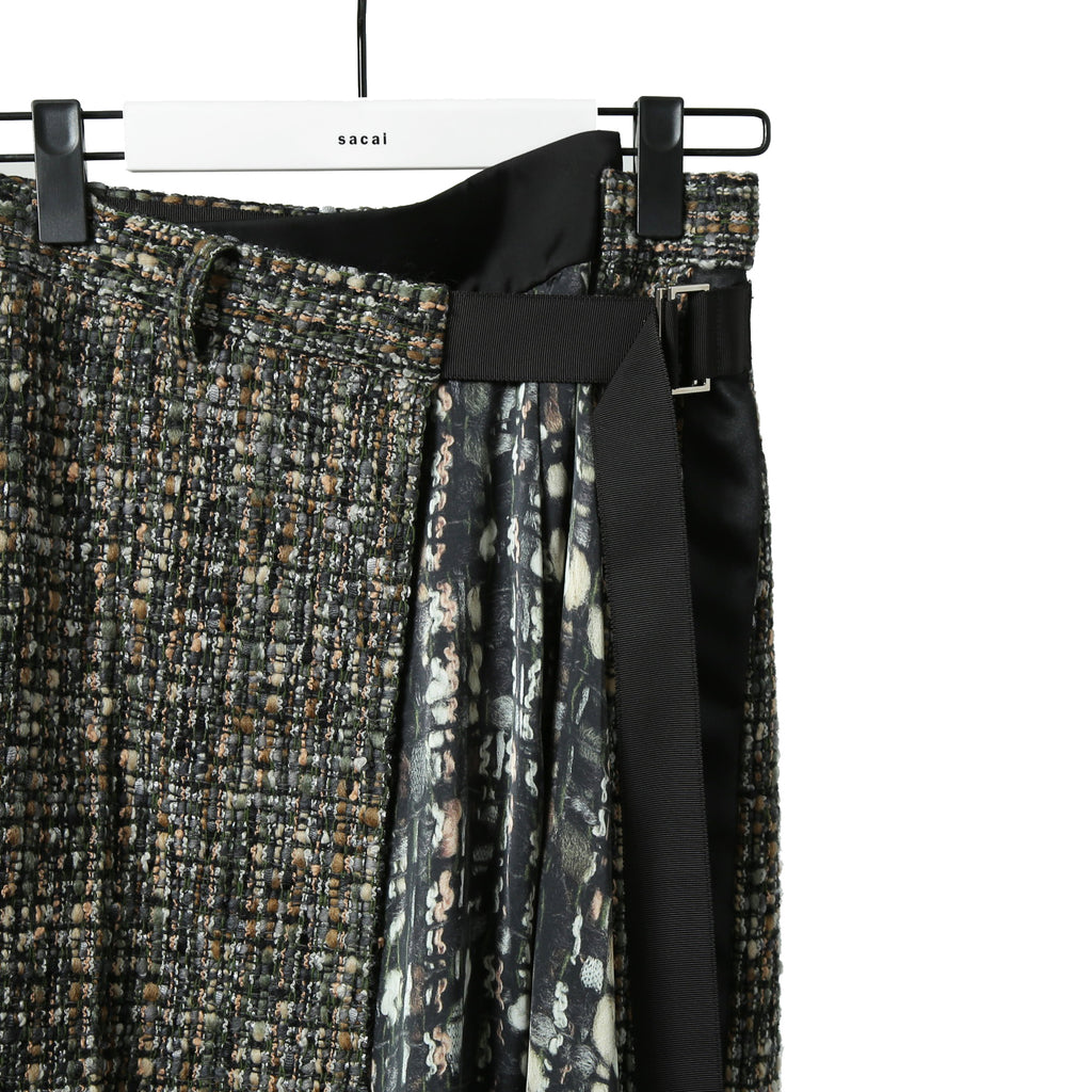 sacai サカイ / 21AW 美品 Tweed Maxi Skirt ラップデザイン ツイード ロングスカート / 21-05741 / size 1 (BLACK x GREEN)