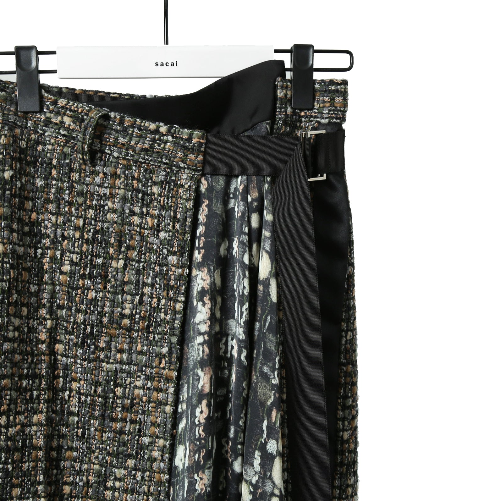 sacai サカイ / 21AW 美品 Tweed Maxi Skirt ラップデザイン ツイード ロングスカート / 21-05741 / size 1 (BLACK x GREEN)