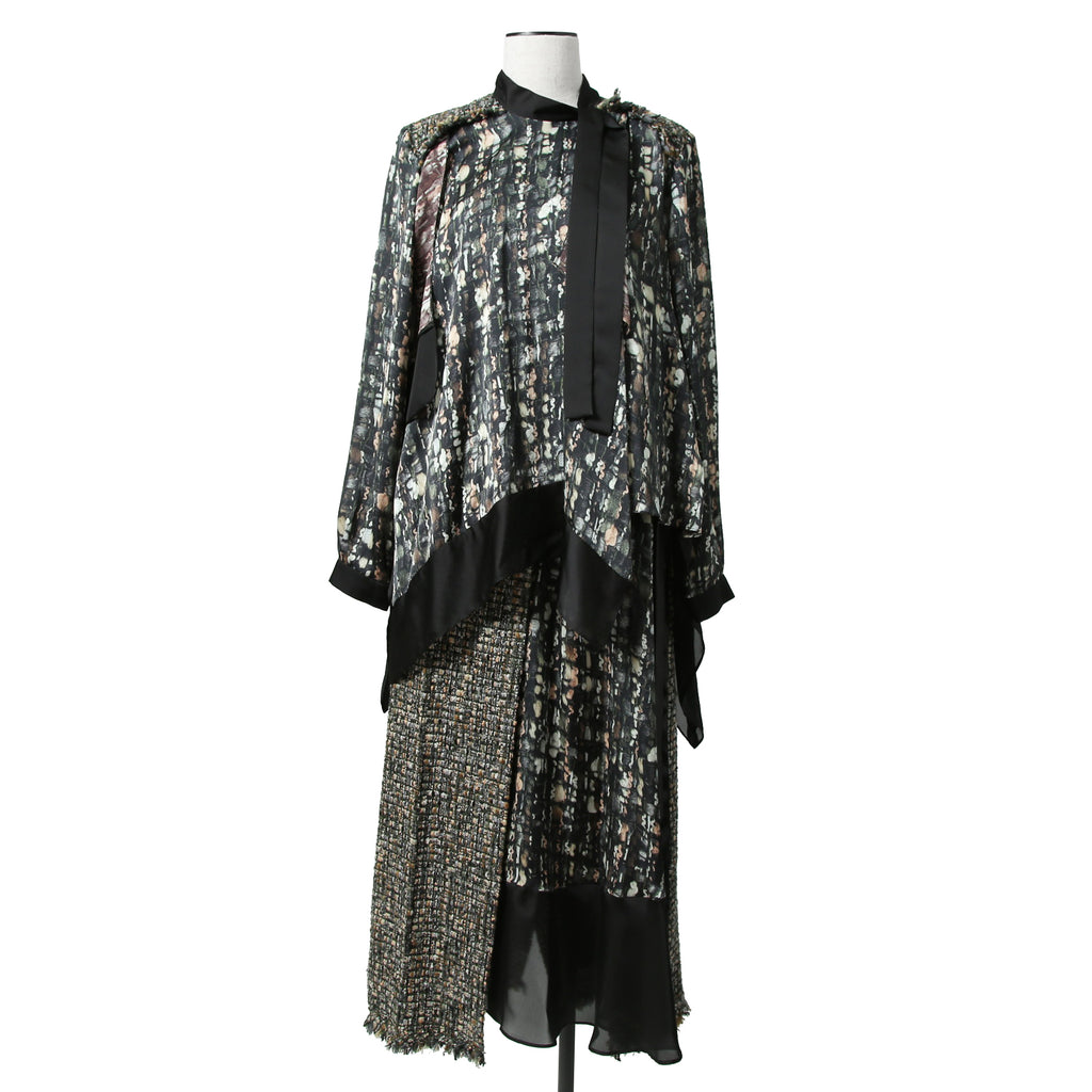 sacai サカイ / 21AW 美品 Tweed Maxi Skirt ラップデザイン ツイード ロングスカート / 21-05741 / size 1 (BLACK x GREEN)