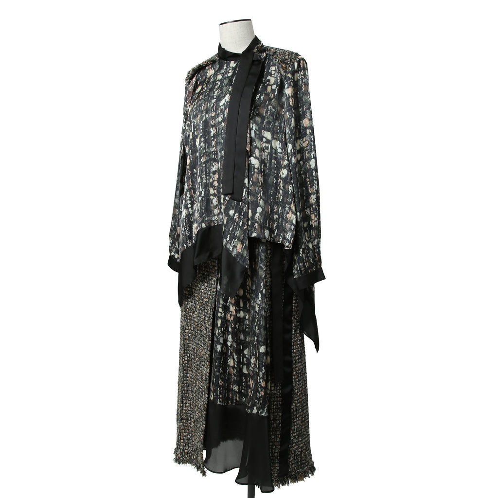 sacai サカイ / 21AW 美品 Tweed Maxi Skirt ラップデザイン ツイード ロングスカート / 21-05741 / size 1 (BLACK x GREEN)