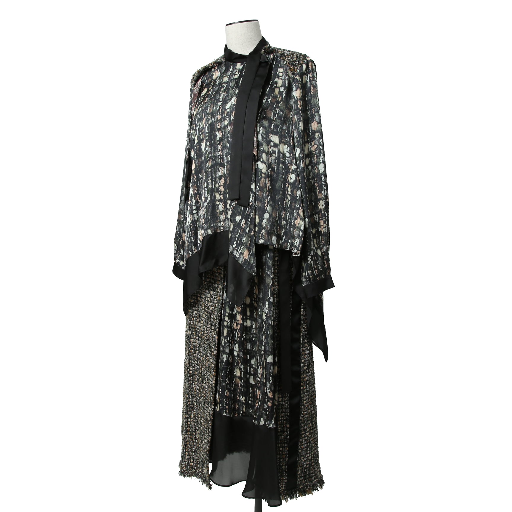 sacai サカイ / 21AW 美品 Tweed Pullover ツイードプルオーバー ブラウス / 長袖シャツ / 21-05737 / size 2 (BLACK x GREEN)