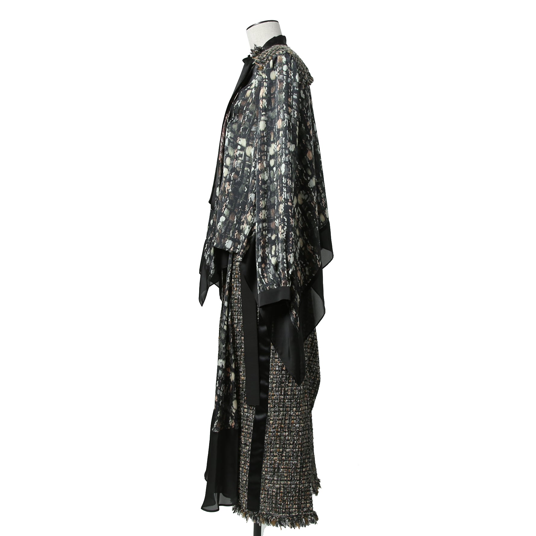 sacai サカイ / 21AW 美品 Tweed Maxi Skirt ラップデザイン ツイード ロングスカート / 21-05741 / size 1 (BLACK x GREEN)