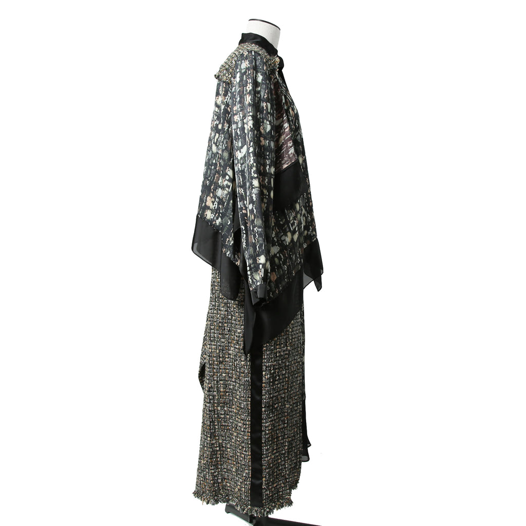 sacai サカイ / 21AW 美品 Tweed Maxi Skirt ラップデザイン ツイード ロングスカート / 21-05741 / size 1 (BLACK x GREEN)