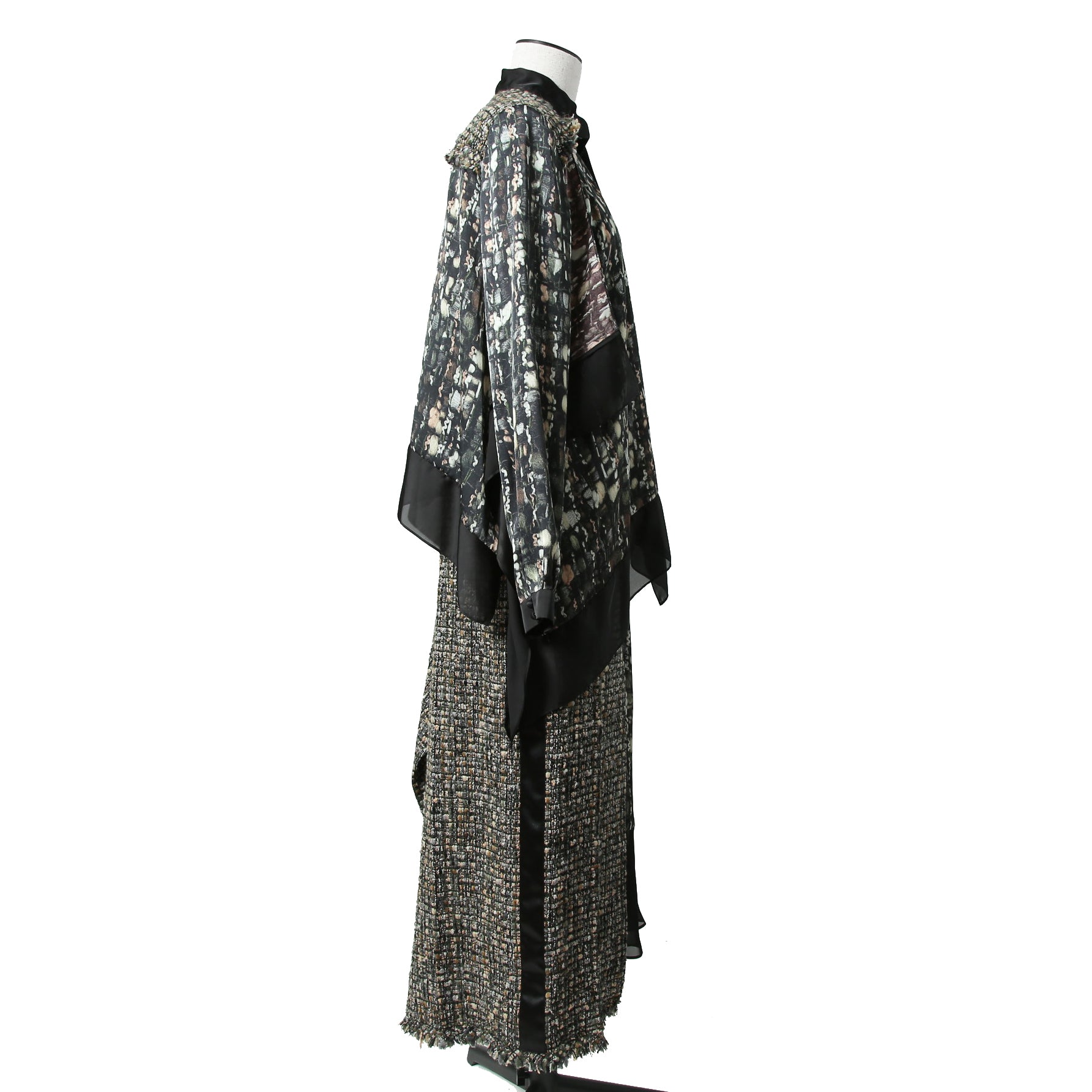 sacai サカイ / 21AW 美品 Tweed Maxi Skirt ラップデザイン ツイード ロングスカート / 21-05741 / size 1 (BLACK x GREEN)