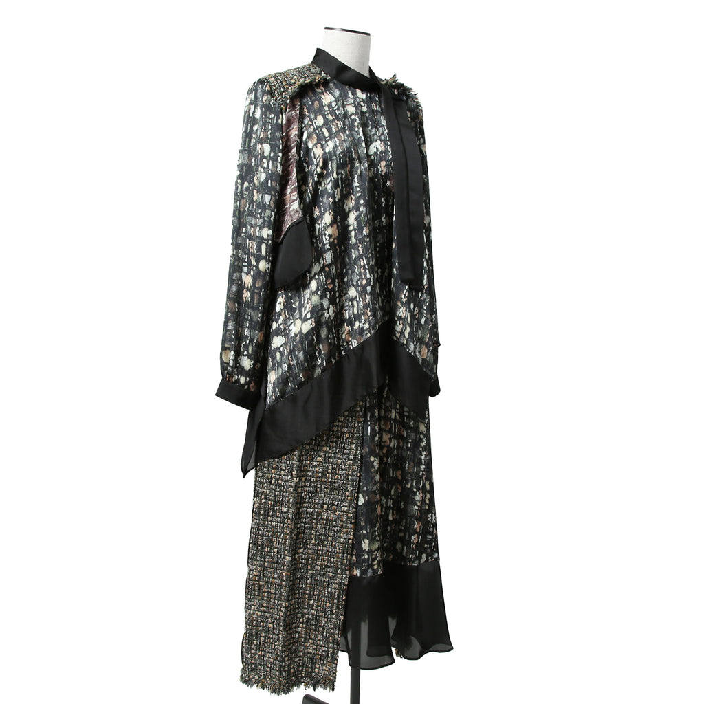 sacai サカイ / 21AW 美品 Tweed Maxi Skirt ラップデザイン ツイード ロングスカート / 21-05741 / size 1 (BLACK x GREEN)