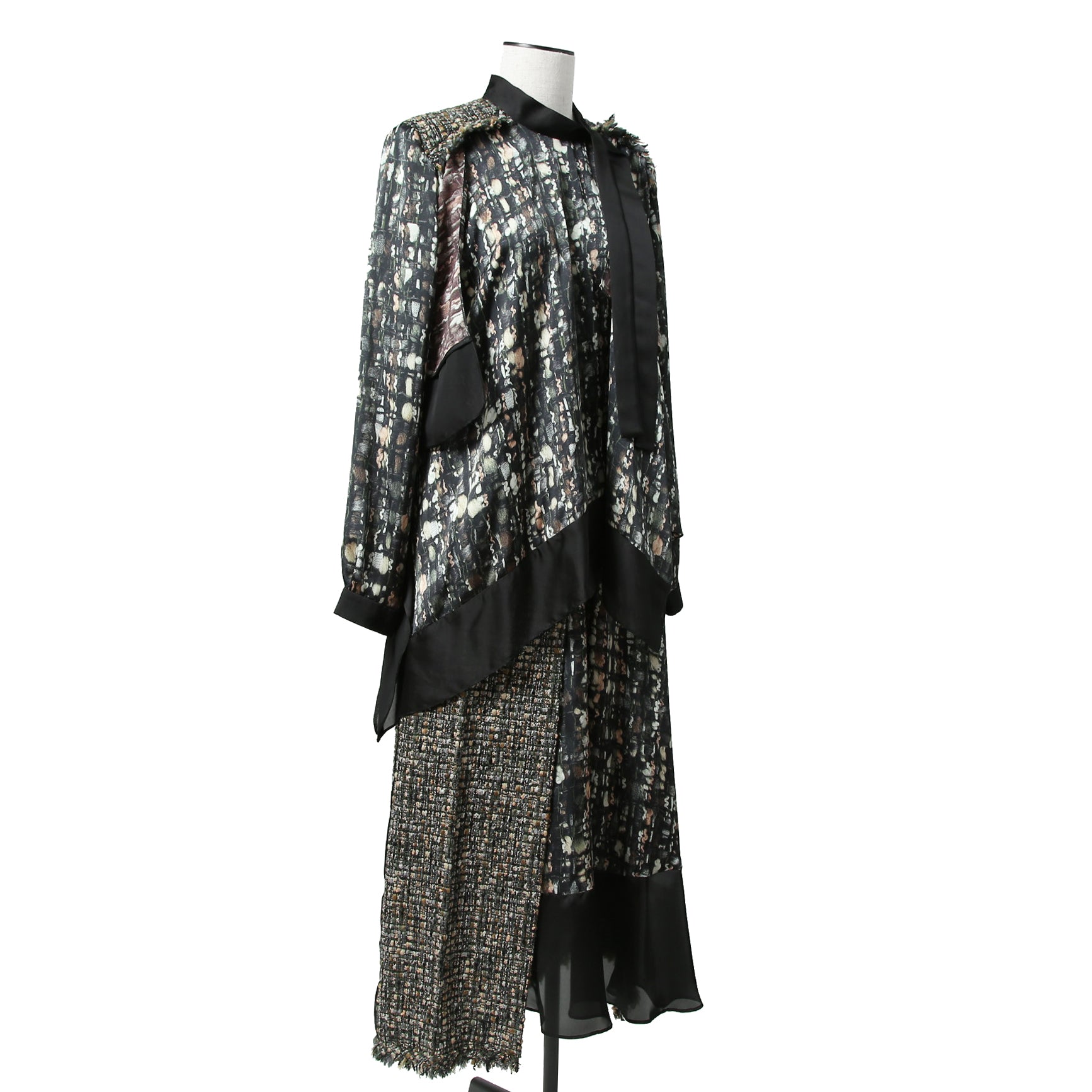 sacai サカイ / 21AW 美品 Tweed Maxi Skirt ラップデザイン ツイード ロングスカート / 21-05741 / size 1 (BLACK x GREEN)