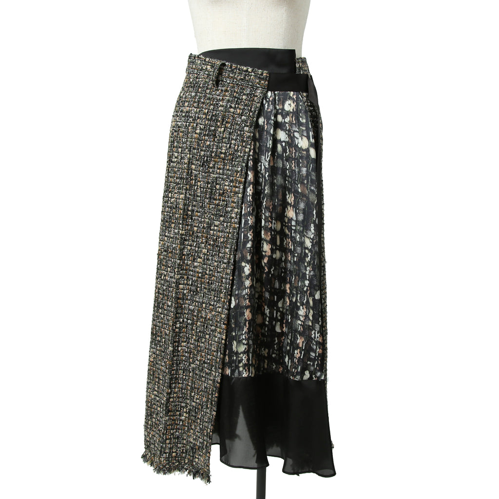sacai サカイ / 21AW 美品 Tweed Maxi Skirt ラップデザイン ツイード ロングスカート / 21-05741 / size 1 (BLACK x GREEN)