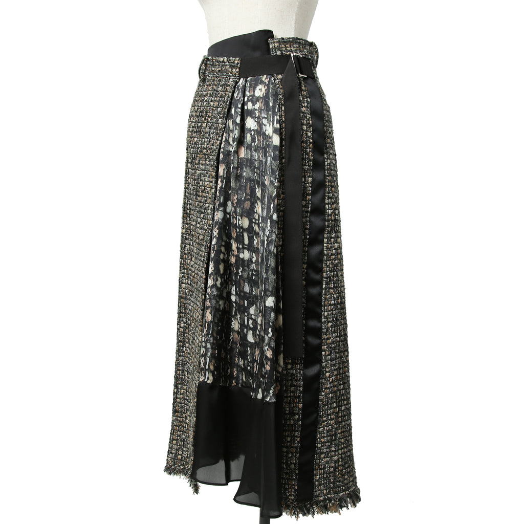 sacai サカイ / 21AW 美品 Tweed Maxi Skirt ラップデザイン ツイード ロングスカート / 21-05741 / size 1 (BLACK x GREEN)