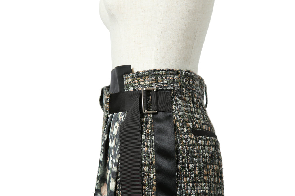 sacai サカイ / 21AW 美品 Tweed Maxi Skirt ラップデザイン ツイード ロングスカート / 21-05741 / size 1 (BLACK x GREEN)