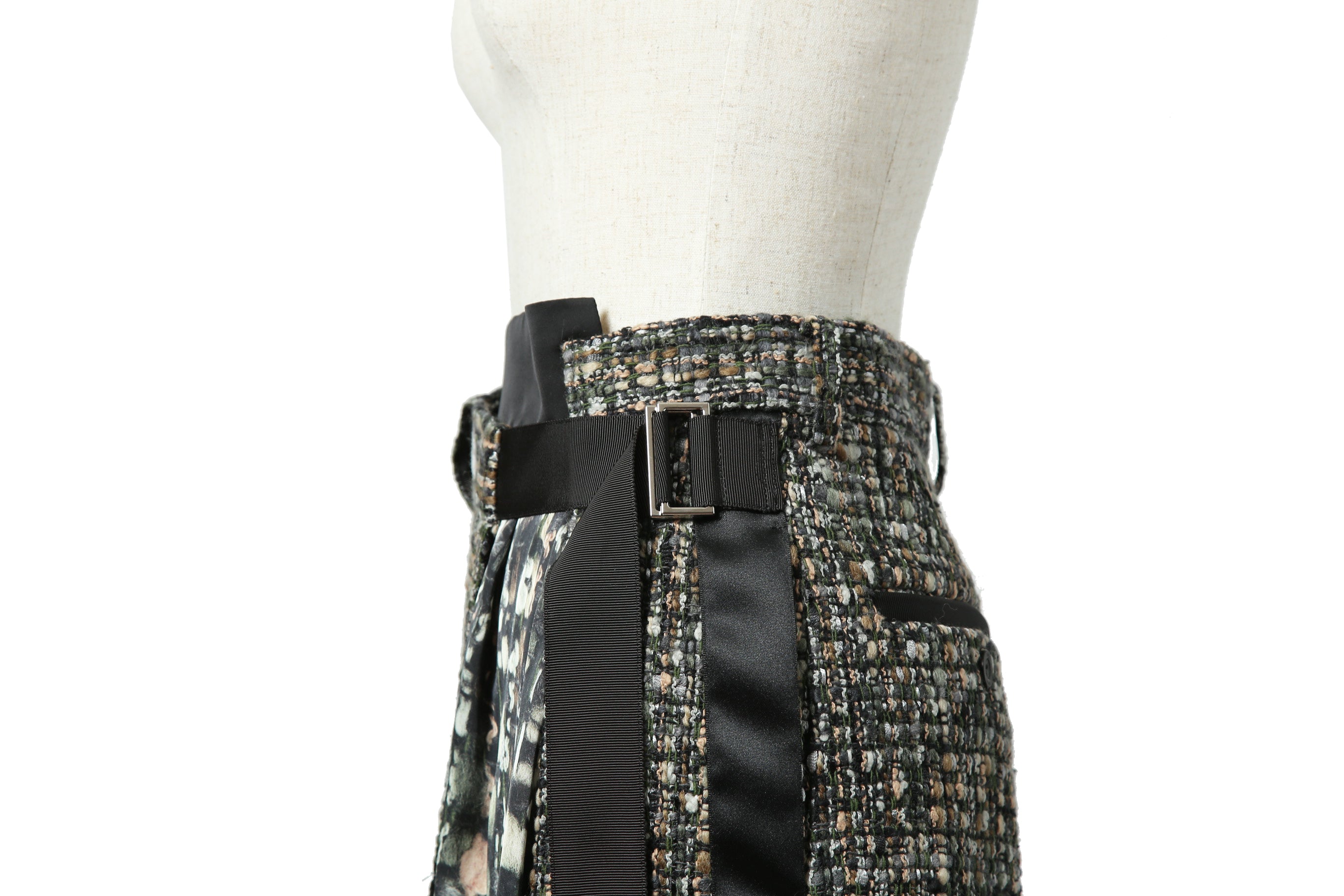 sacai サカイ / 21AW 美品 Tweed Maxi Skirt ラップデザイン ツイード ロングスカート / 21-05741 / size 1 (BLACK x GREEN)