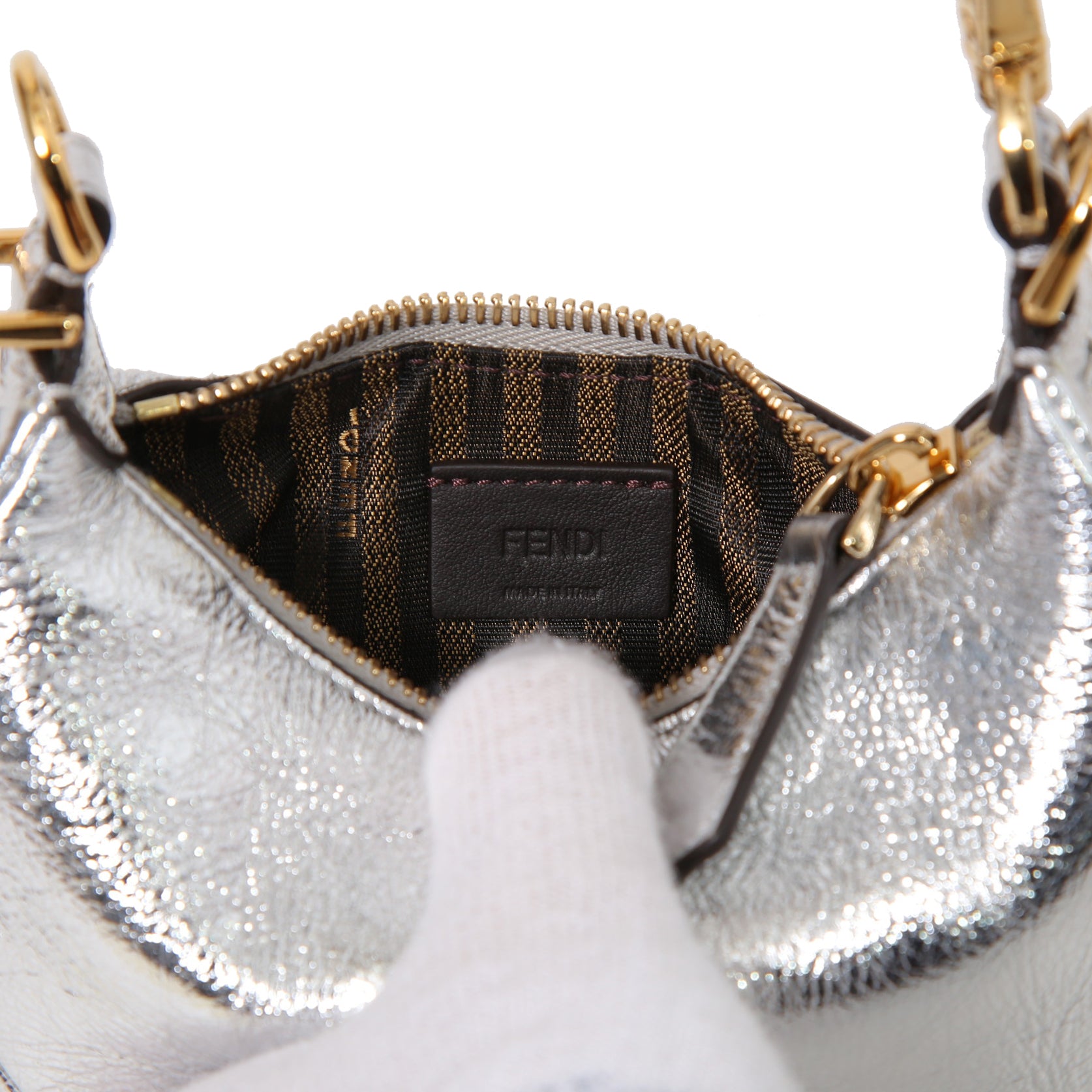 FENDI フェンディ / 22SS 美品 ナノ フェンディグラフィ ホーボーバッグ / (SILVER)