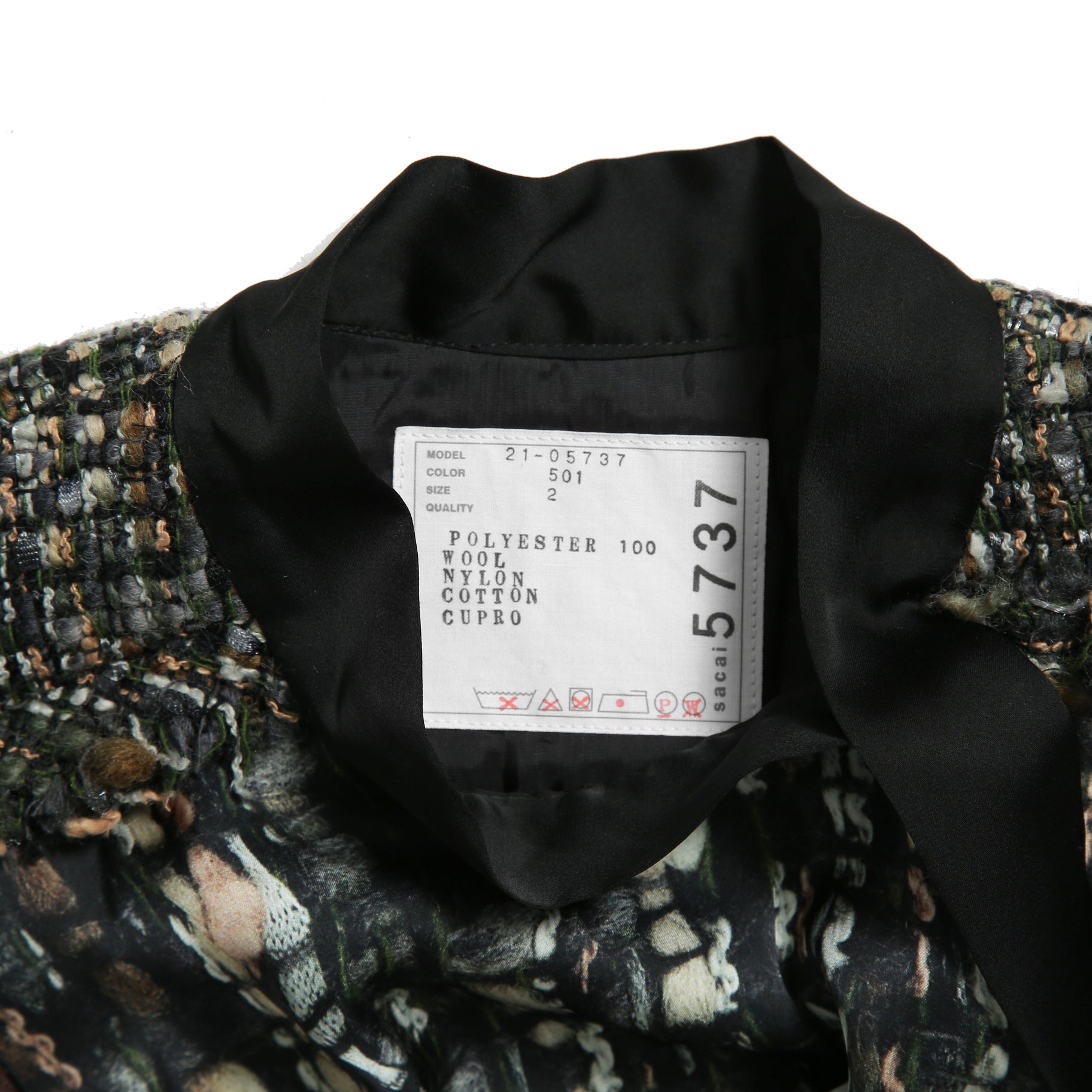 sacai サカイ / 21AW 美品 Tweed Pullover ツイードプルオーバー ブラウス / 長袖シャツ / 21-05737 / size 2 (BLACK x GREEN)