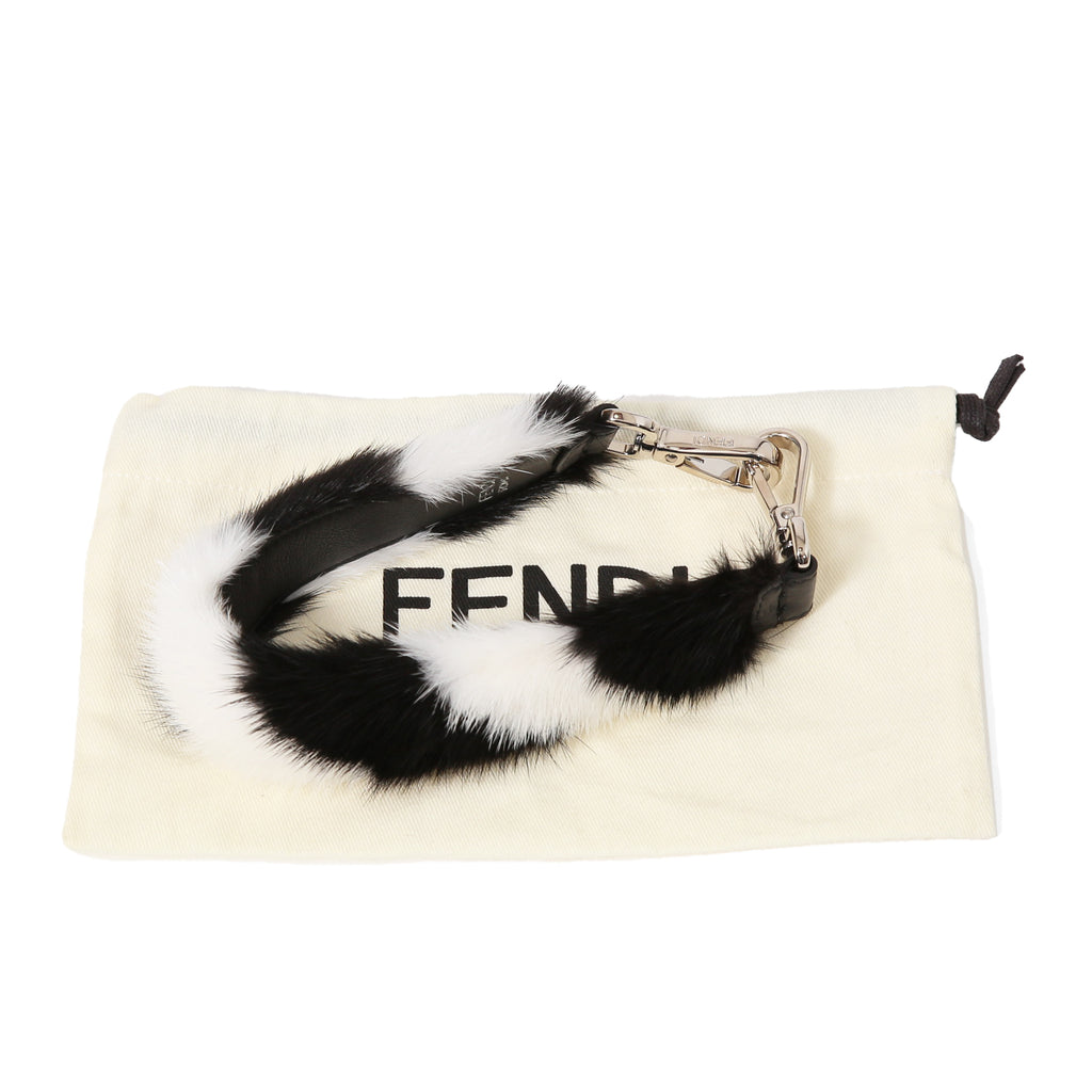 FENDI フェンディ / 美品 MINI STRAP YOU / ミンクファー  /レザー / バッグストラップ/ハンドル (BLACK x WHITE)