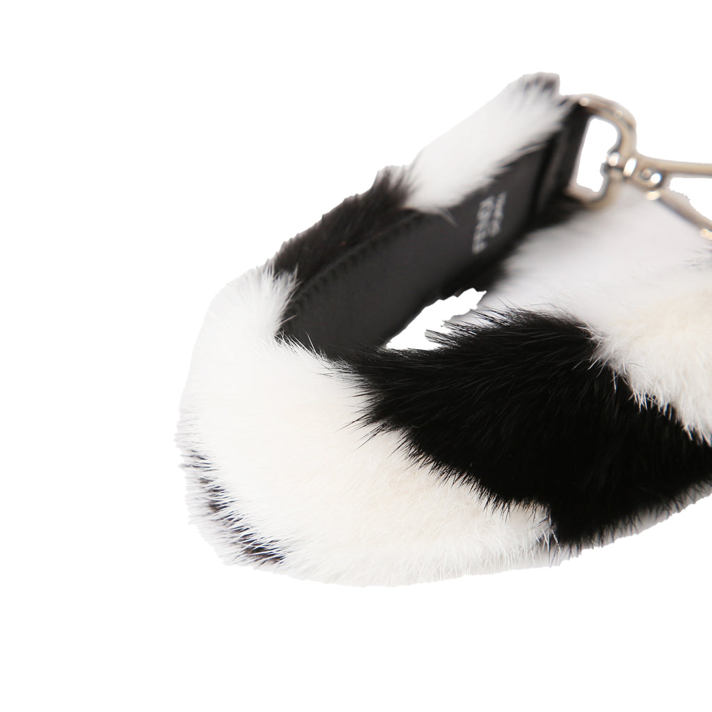 FENDI フェンディ / 美品 MINI STRAP YOU / ミンクファー  /レザー / バッグストラップ/ハンドル (BLACK x WHITE)