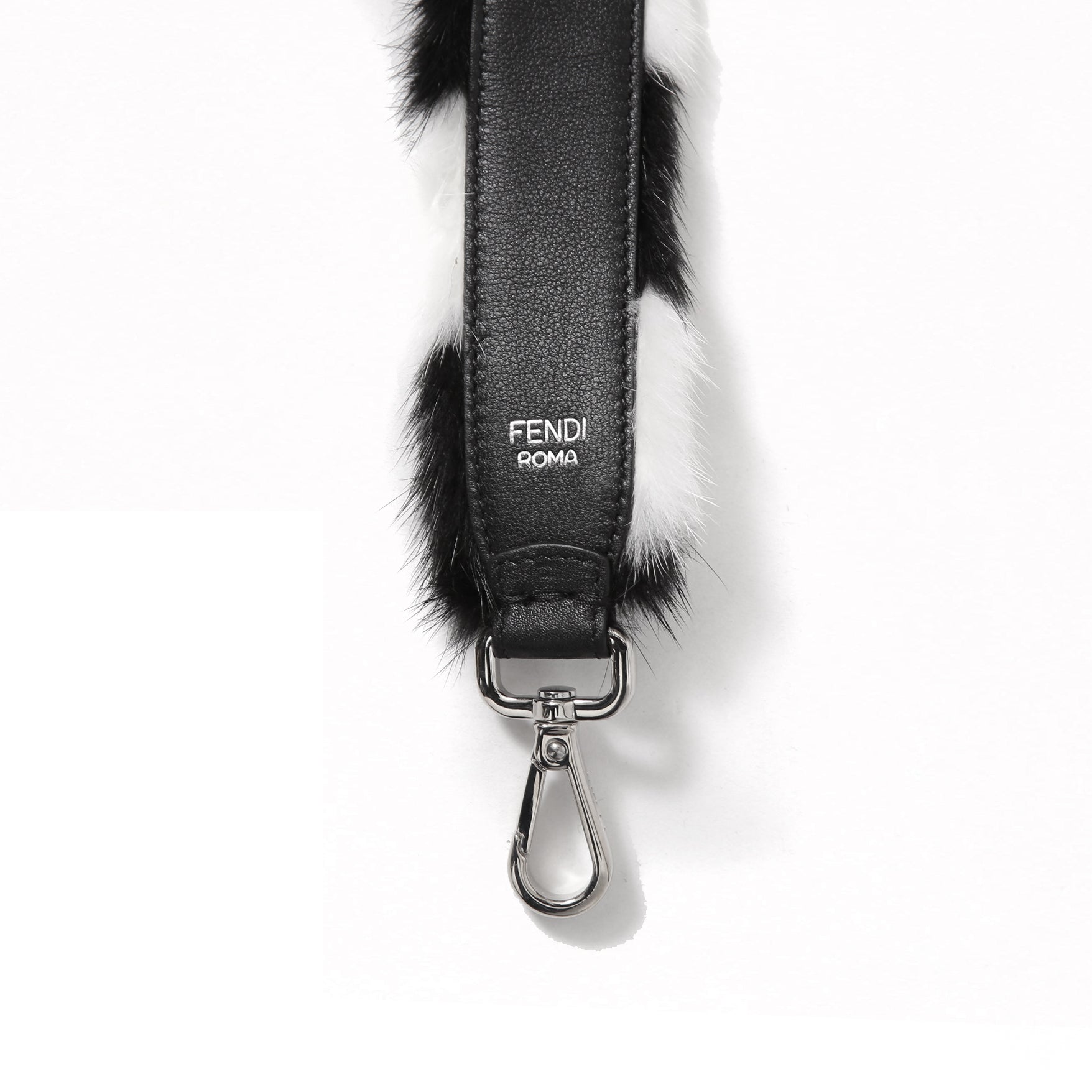 FENDI フェンディ / 美品 MINI STRAP YOU / ミンクファー  /レザー / バッグストラップ/ハンドル (BLACK x WHITE)