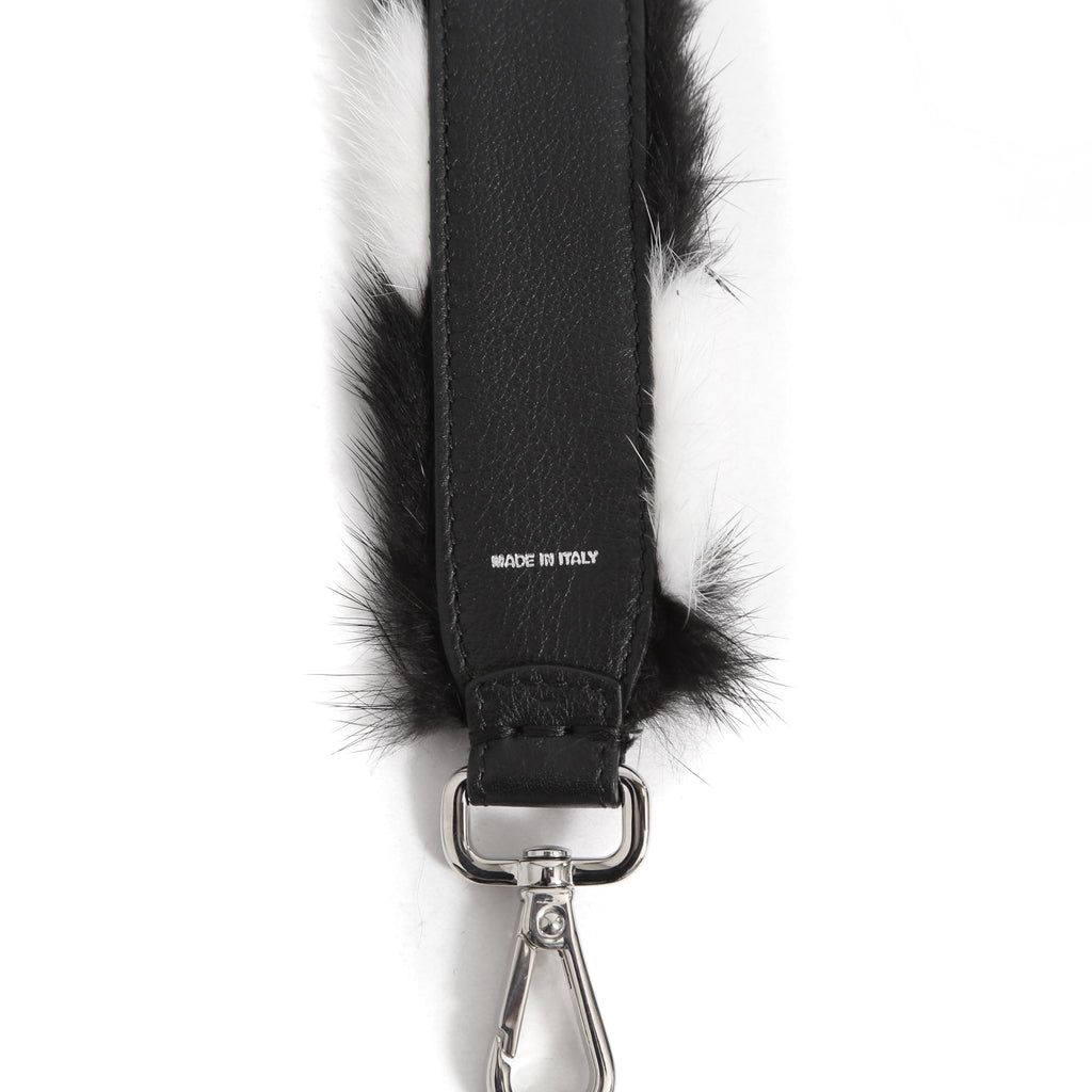 FENDI フェンディ / 美品 MINI STRAP YOU / ミンクファー  /レザー / バッグストラップ/ハンドル (BLACK x WHITE)