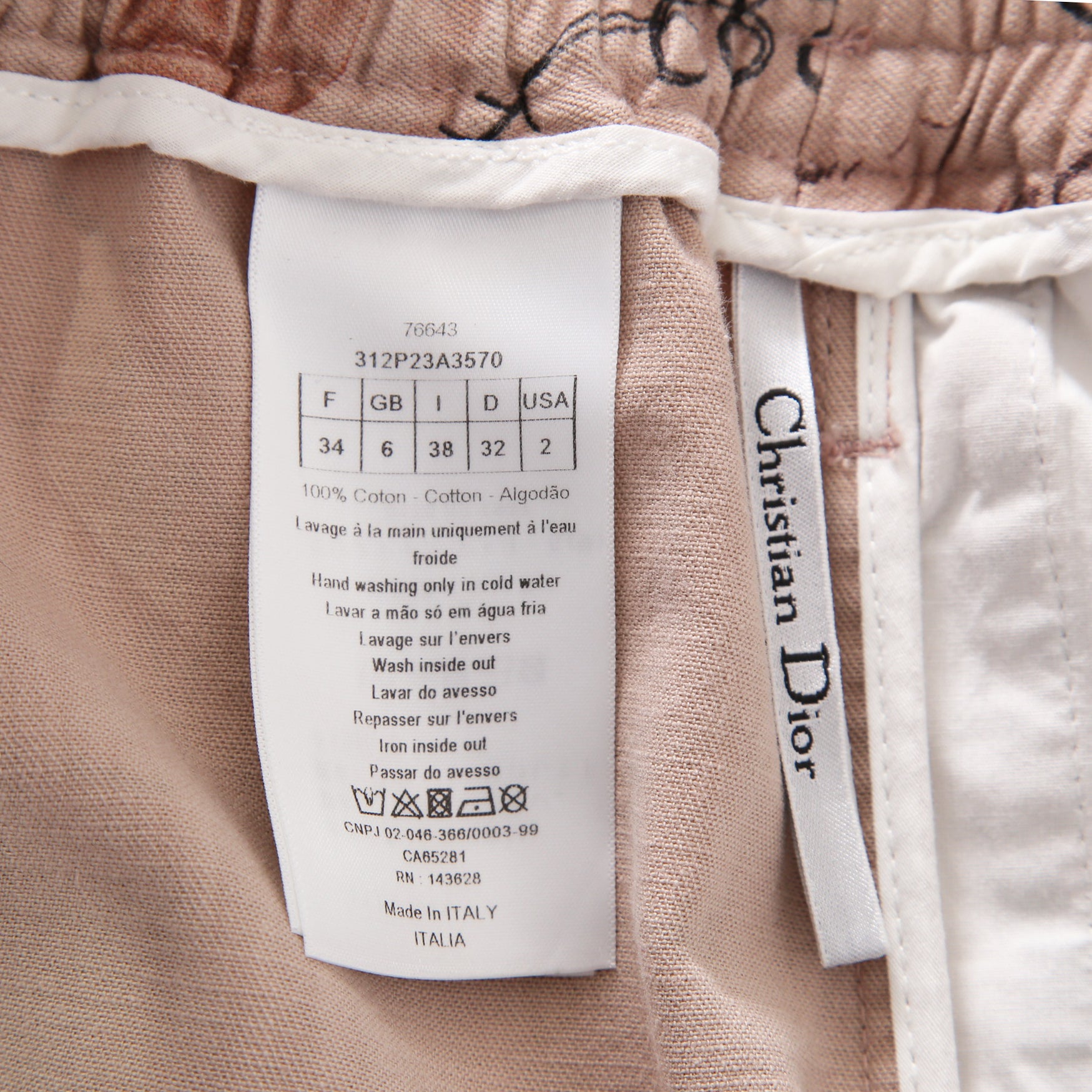 Christian Dior クリスチャン ディオール / 23SS  美品 花柄パラッツォパンツ / ワイド クロップド / 312P23A3570 / size FR34 IT38 (XS-S) PINK BEIGE