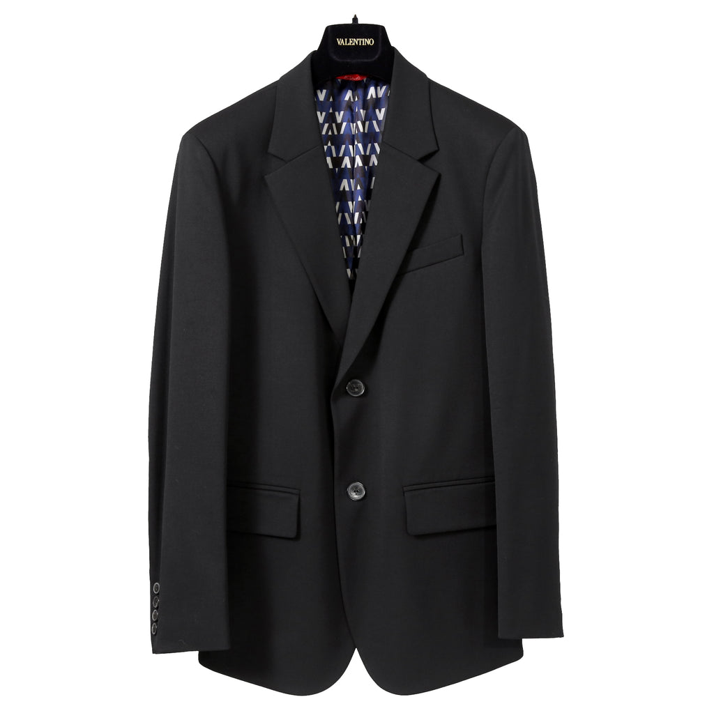 VALENTINO ヴァレンティノ / 現行モデル シングル ブレスト テーラード ジャケット / Vロゴ モノグラム 裏地 / ウール ブレザー /  XV3CED40804 598 / size 46 (BLACK)