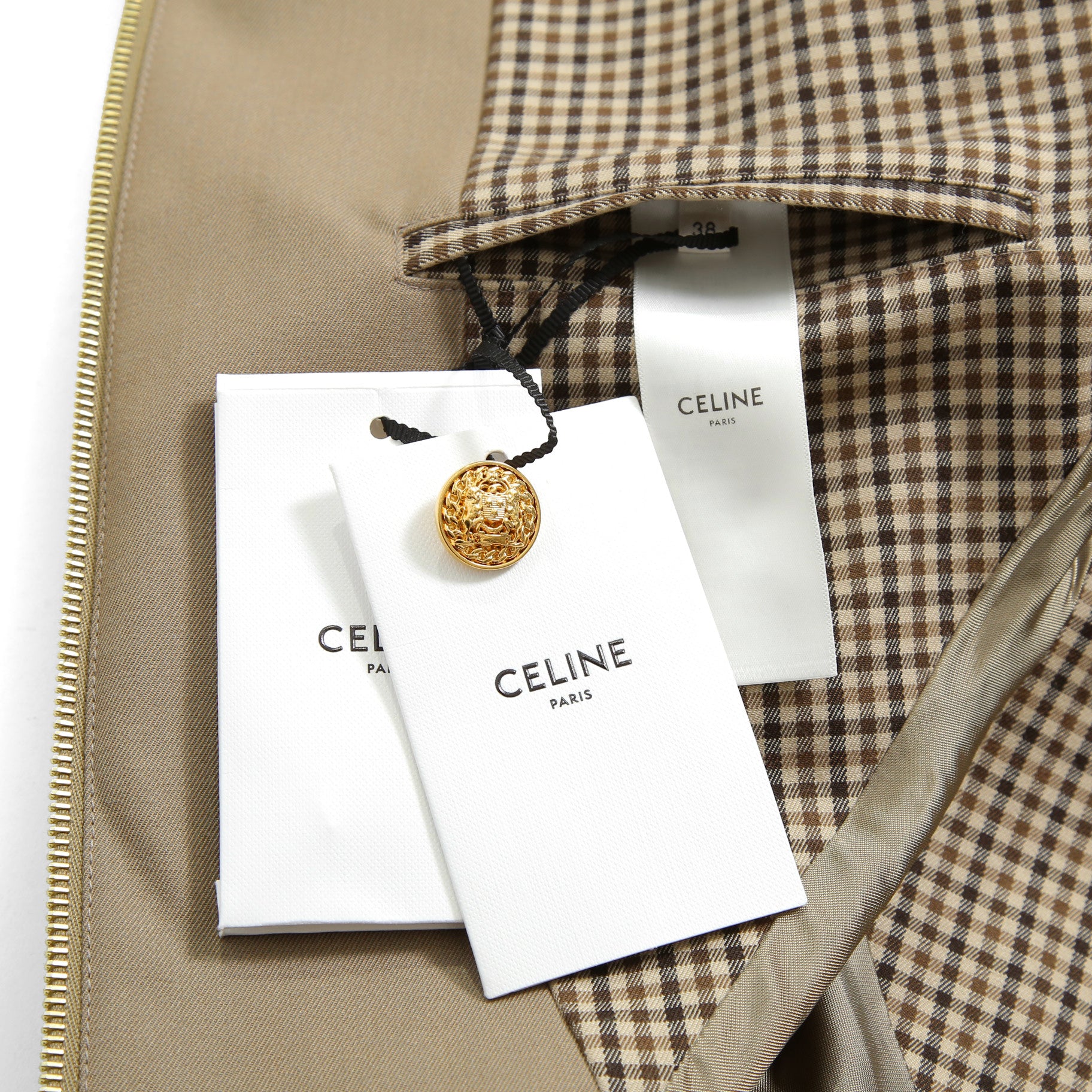 新品 CELINE セリーヌ / 22SS エディ期 / ハリントンジャケット / 2V22F984C / size 38 (KHAKI BEIGE) レディース