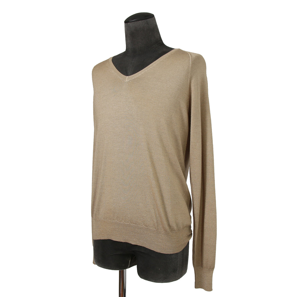 PRADA プラダ / 美品 ウールシルク / Vネック  セーター / 長袖 / size 50 (L) BEIGE