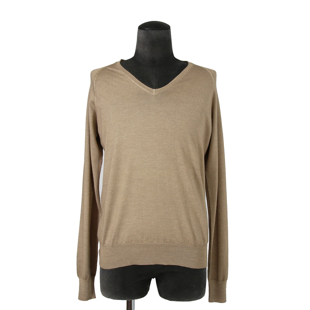 PRADA プラダ / 美品 ウールシルク / Vネック  セーター / 長袖 / size 50 (L) BEIGE