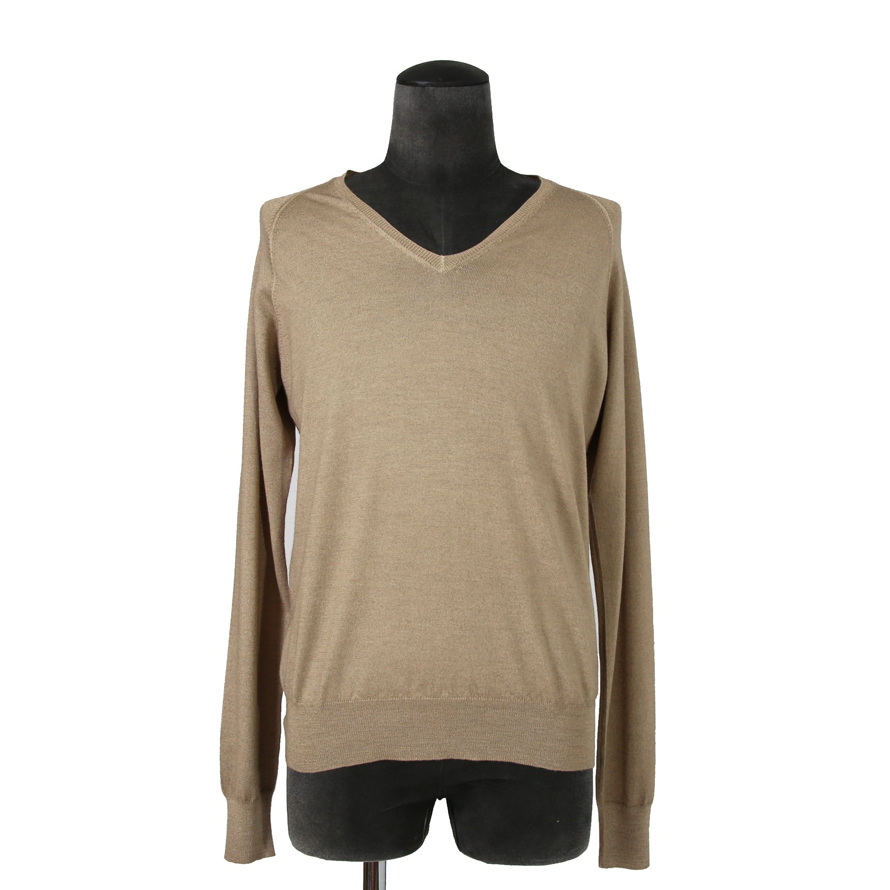 PRADA プラダ / 美品 ウールシルク / Vネック  セーター / 長袖 / size 50 (L) BEIGE