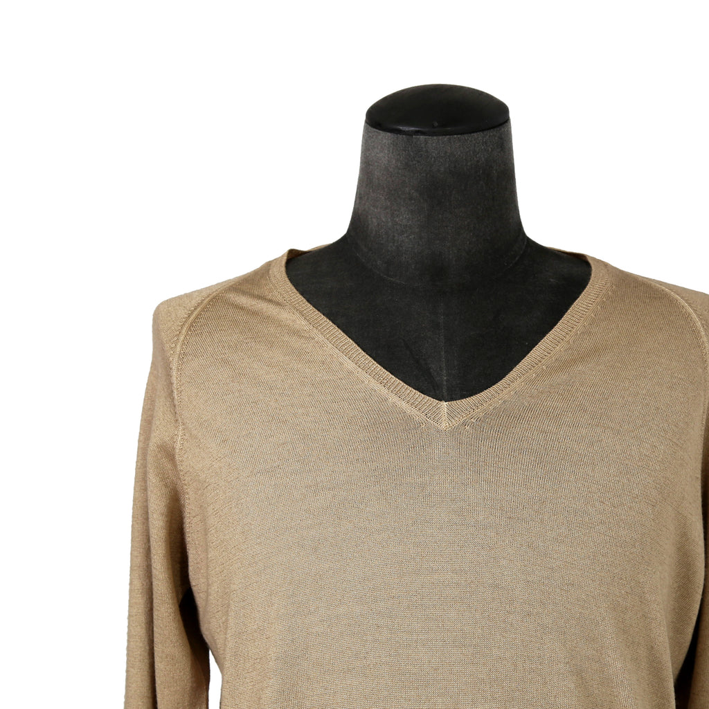 PRADA プラダ / 美品 ウールシルク / Vネック  セーター / 長袖 / size 50 (L) BEIGE