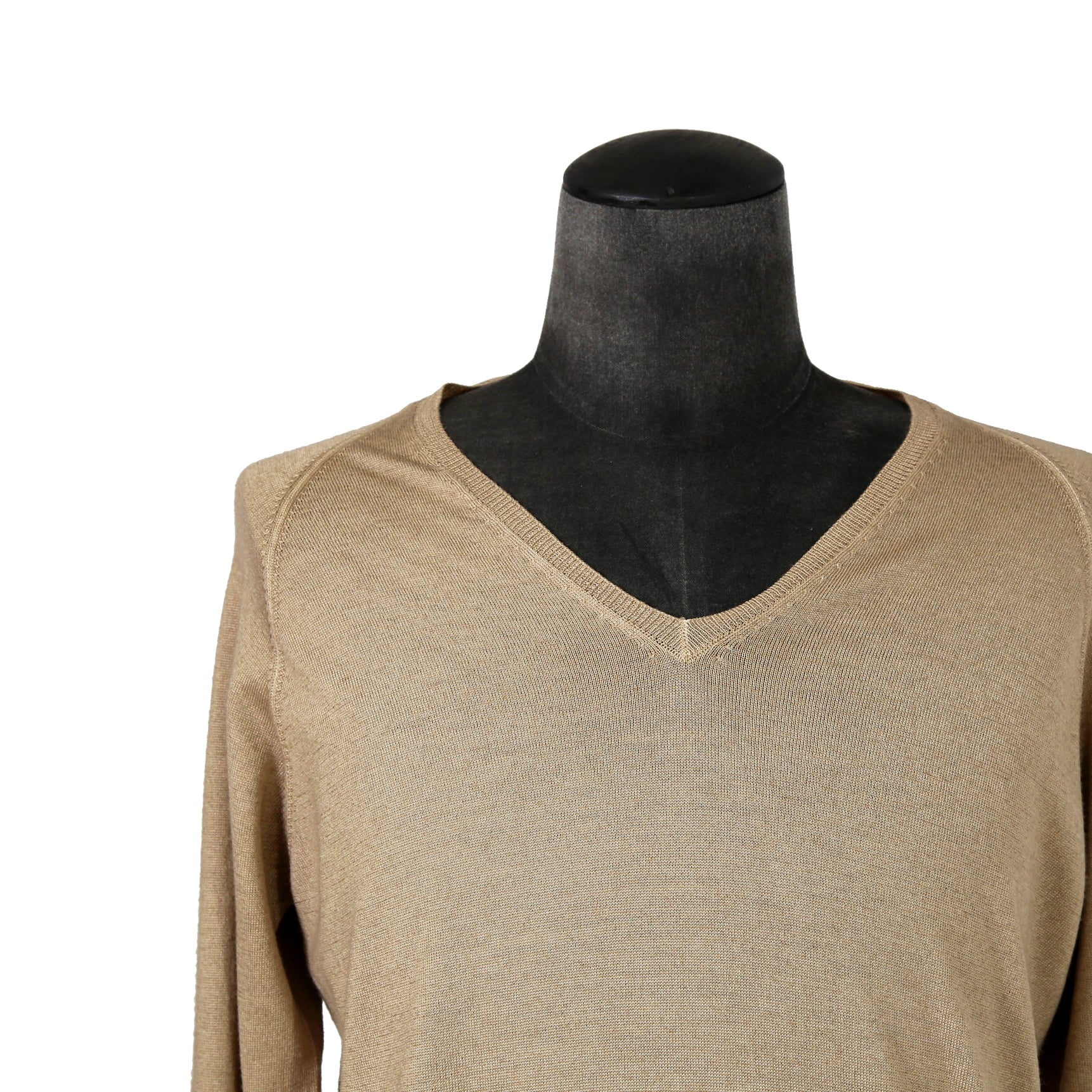 PRADA プラダ / 美品 ウールシルク / Vネック  セーター / 長袖 / size 50 (L) BEIGE