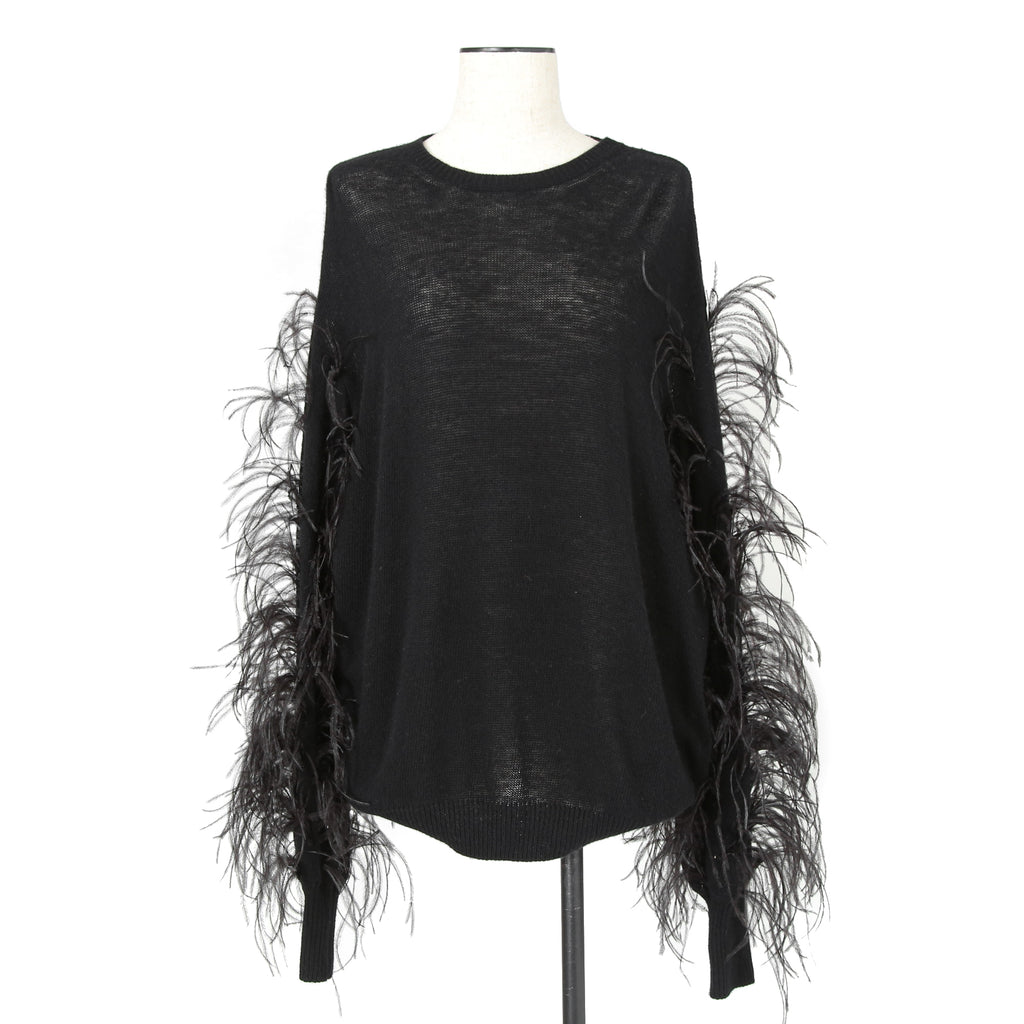 VALENTINO GARAVANI ヴァレンティノ / 美品 ウールカシミア フェザー スリーブ 長袖ニット / QB2KC090435 / size MS (BLACK)