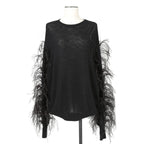 VALENTINO GARAVANI ヴァレンティノ / 美品 ウールカシミア フェザー スリーブ 長袖ニット / QB2KC090435 / size MS (BLACK)