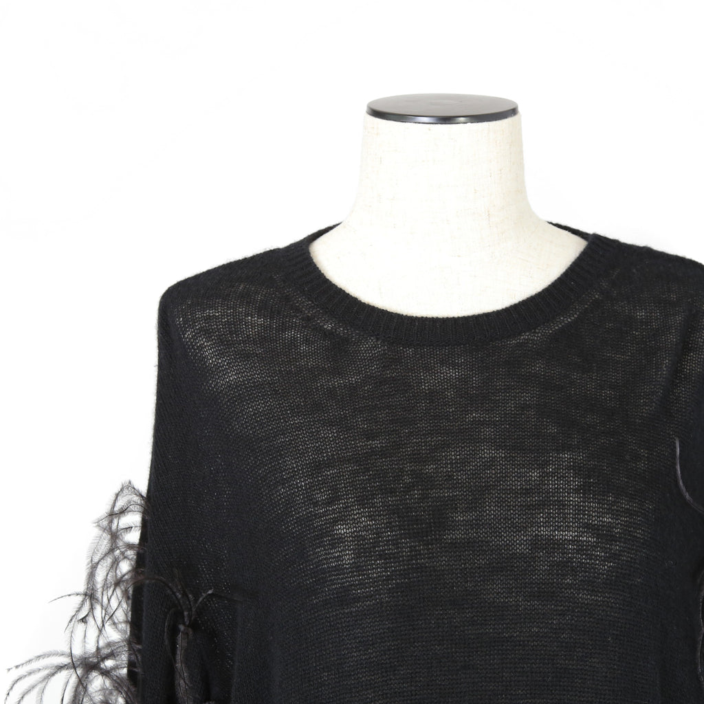 VALENTINO GARAVANI ヴァレンティノ / 美品 ウールカシミア フェザー スリーブ 長袖ニット / QB2KC090435 / size MS (BLACK)