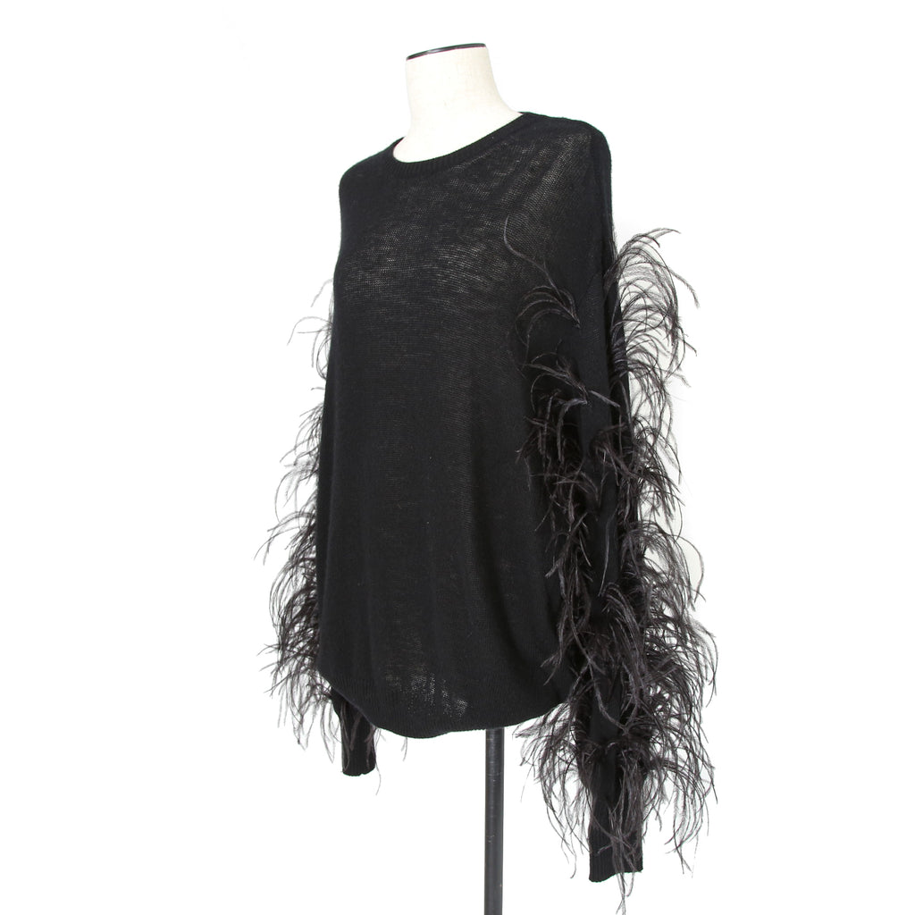 VALENTINO GARAVANI ヴァレンティノ / 美品 ウールカシミア フェザー スリーブ 長袖ニット / QB2KC090435 / size MS (BLACK)