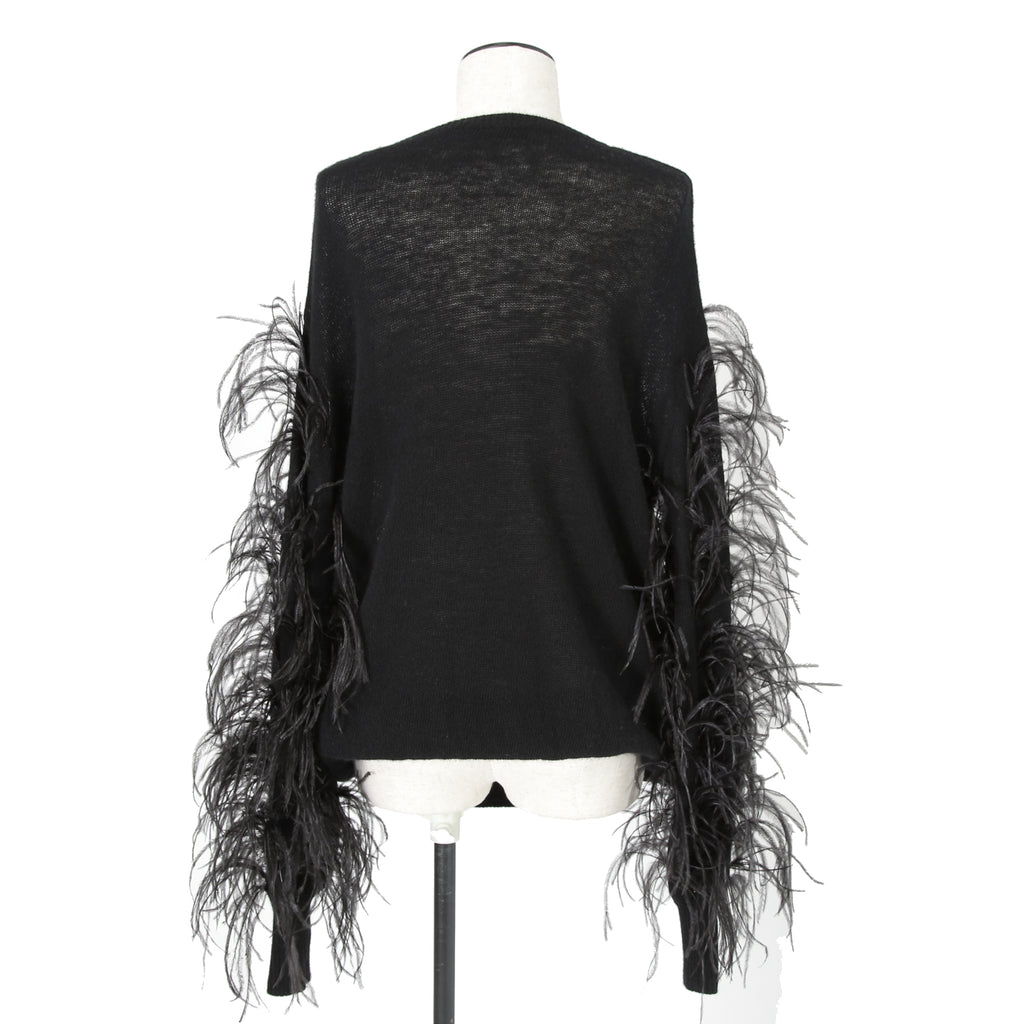 VALENTINO GARAVANI ヴァレンティノ / 美品 ウールカシミア フェザー スリーブ 長袖ニット / QB2KC090435 / size MS (BLACK)