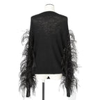 VALENTINO GARAVANI ヴァレンティノ / 美品 ウールカシミア フェザー スリーブ 長袖ニット / QB2KC090435 / size MS (BLACK)