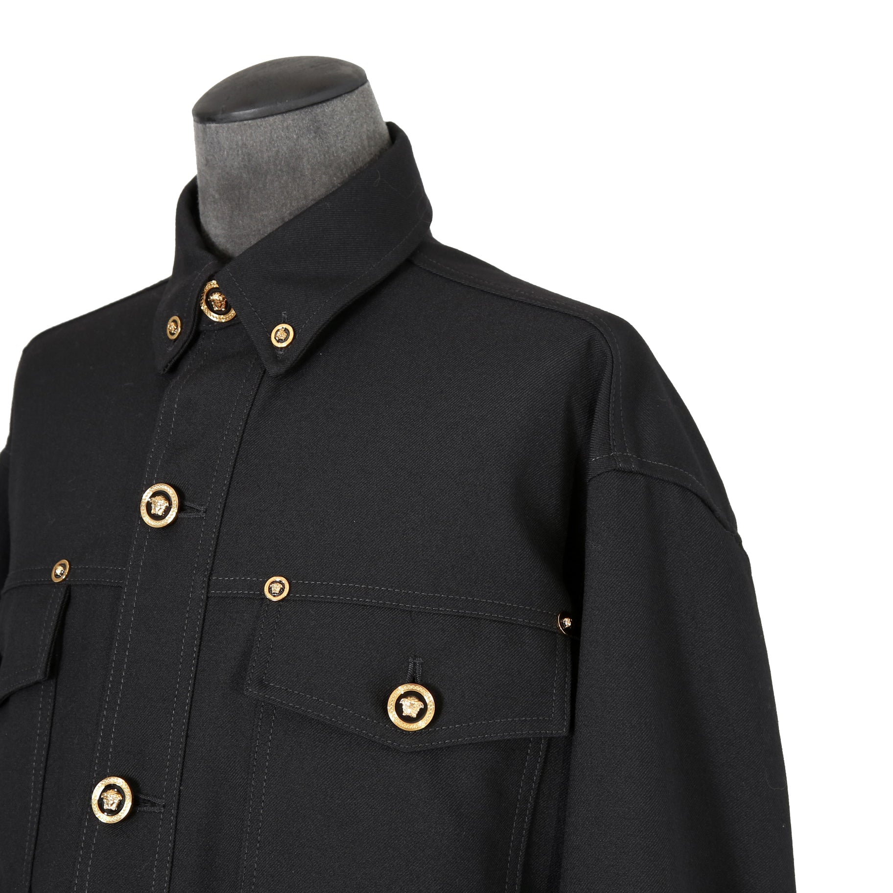 極美品 VERSACE ヴェルサーチ / 24AW メデューサ ロゴ ボタン / ウール トラッカー ジャケット / 1004062 / size 46 (BLACK)