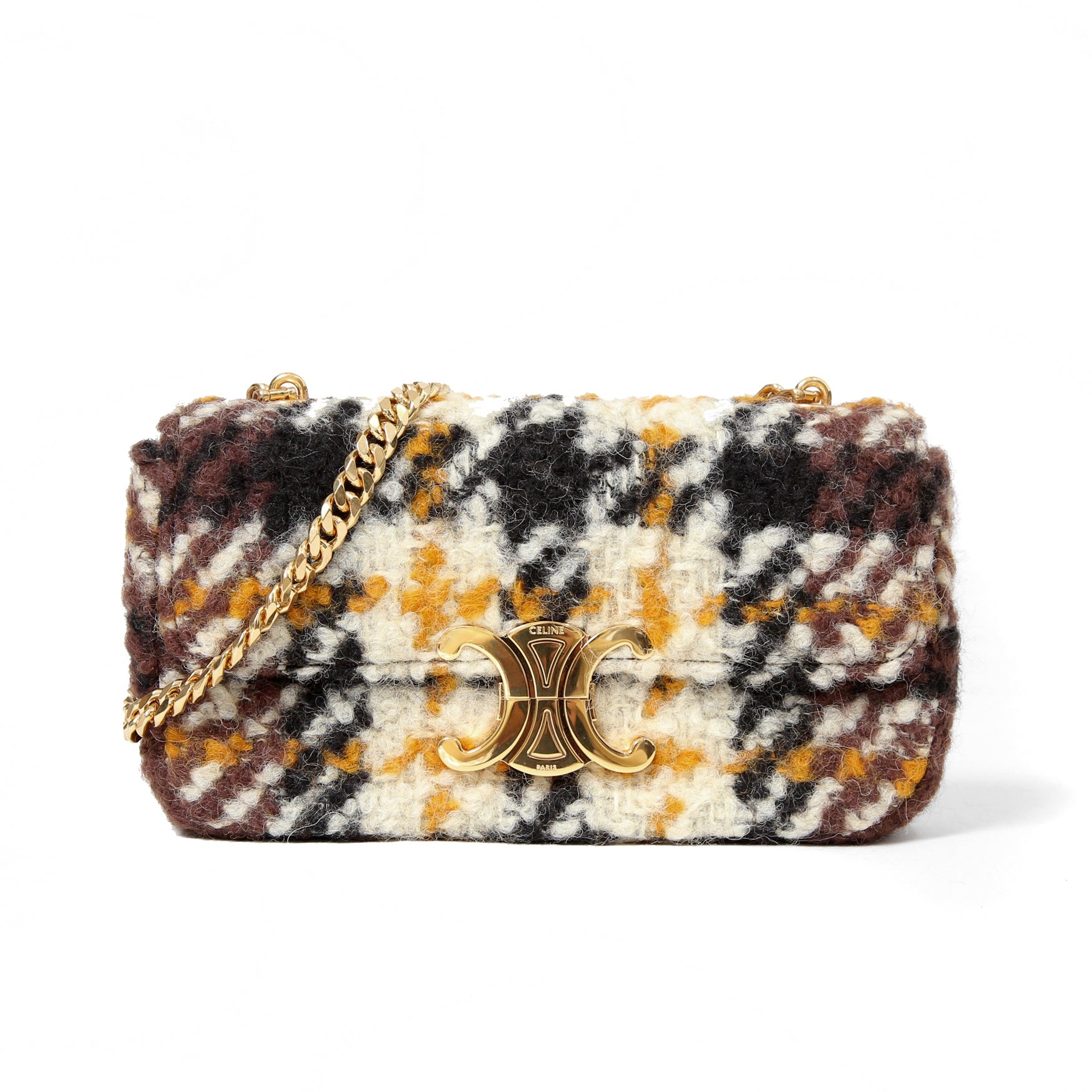 希少 CELINE セリーヌ / 2022秋冬モデル 美品 トリオンフ チェーン ショルダーバッグ / ウール 素材