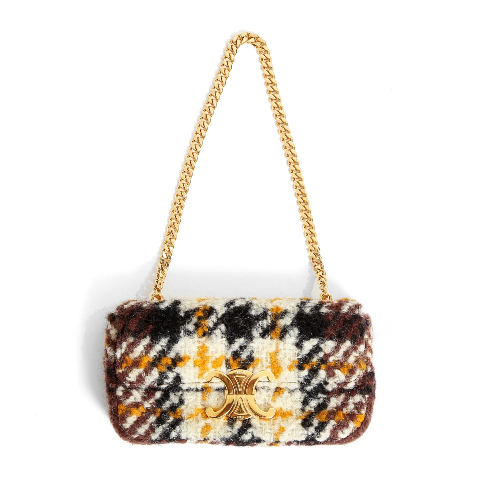 希少 CELINE セリーヌ / 2022秋冬モデル 美品 トリオンフ チェーン ショルダーバッグ / ウール 素材