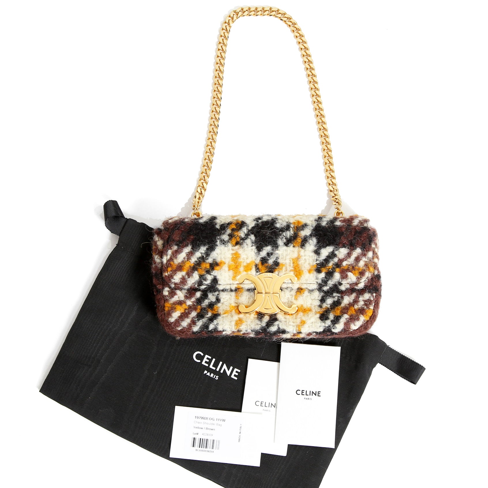 希少 CELINE セリーヌ / 2022秋冬モデル 美品 トリオンフ チェーン ショルダーバッグ / ウール 素材