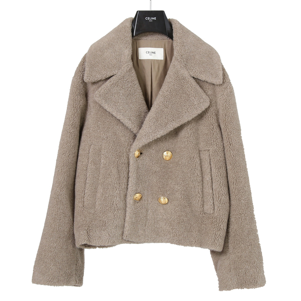 CELINE セリーヌ / 2023AW 美品 CASHMERE CABAN CROPPED FOURRURE / カシミア シルク / シアリング クロップド ファーコート / エディ期 / 2M825426T.18TP / size 38 (グレージュ)